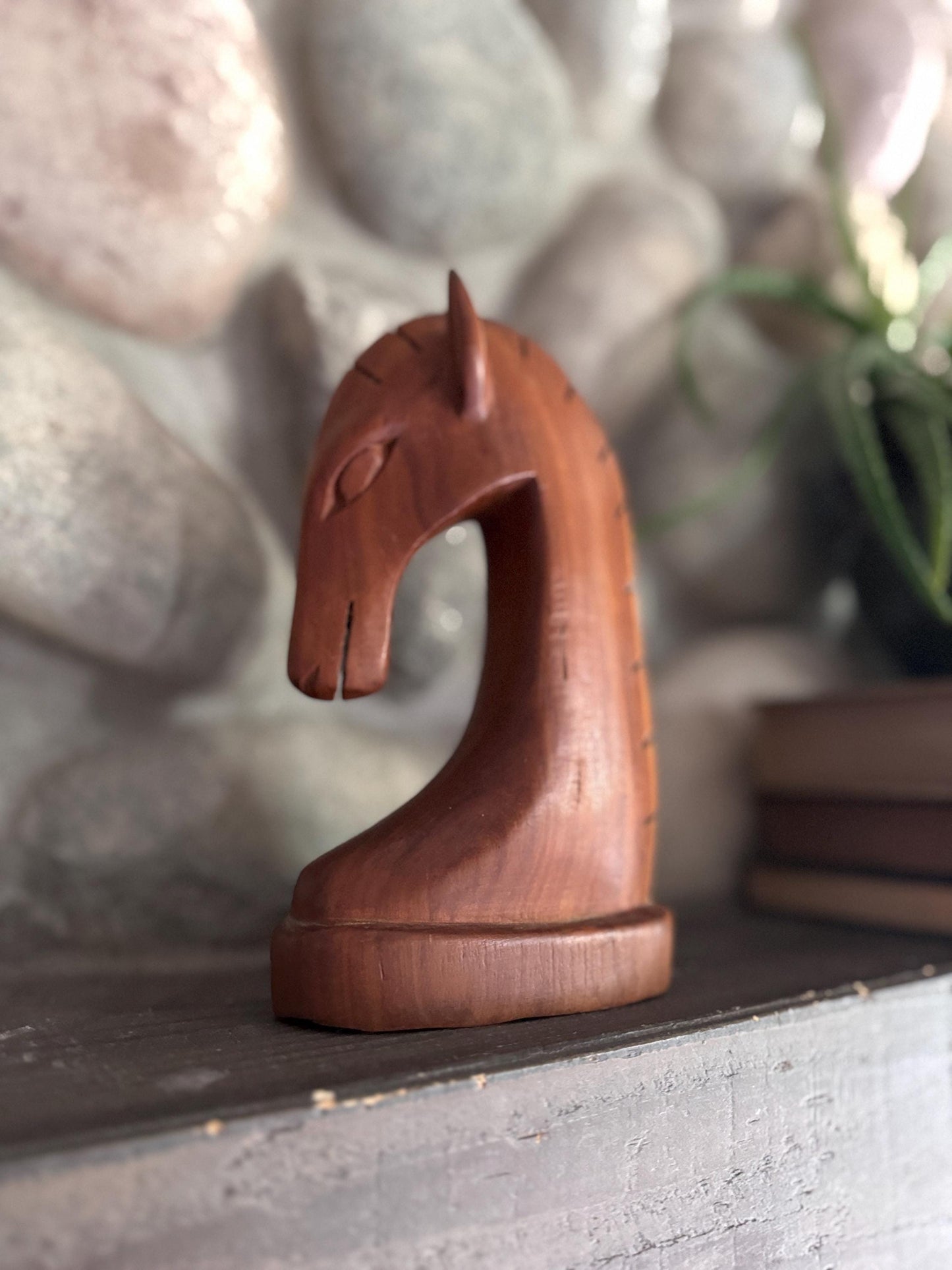 Hand-Carved Wooden Horse Head Figurine – Mid-Century Modern Style Decor