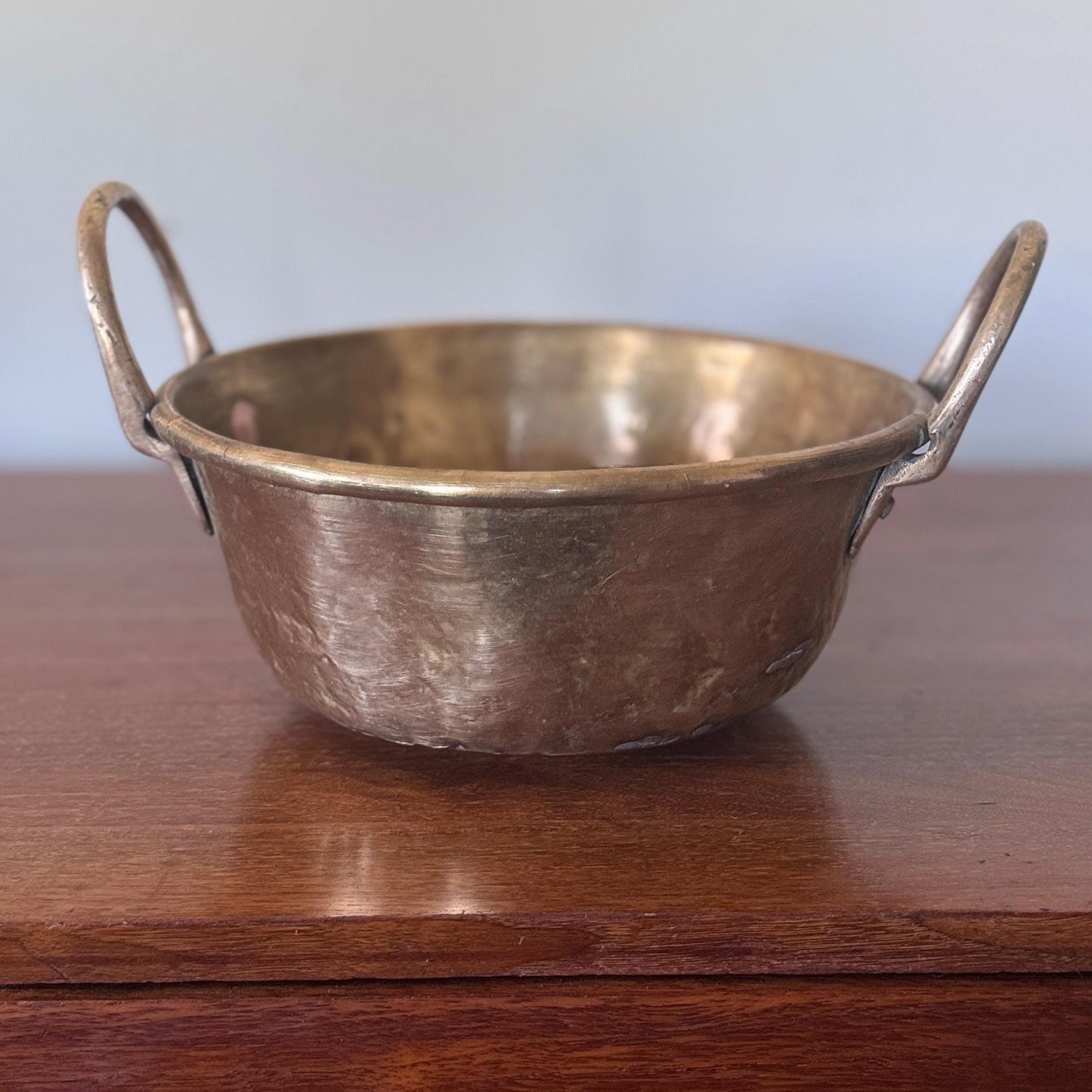 Vintage Hand-Hammered Solid Brass Bowl with Handles