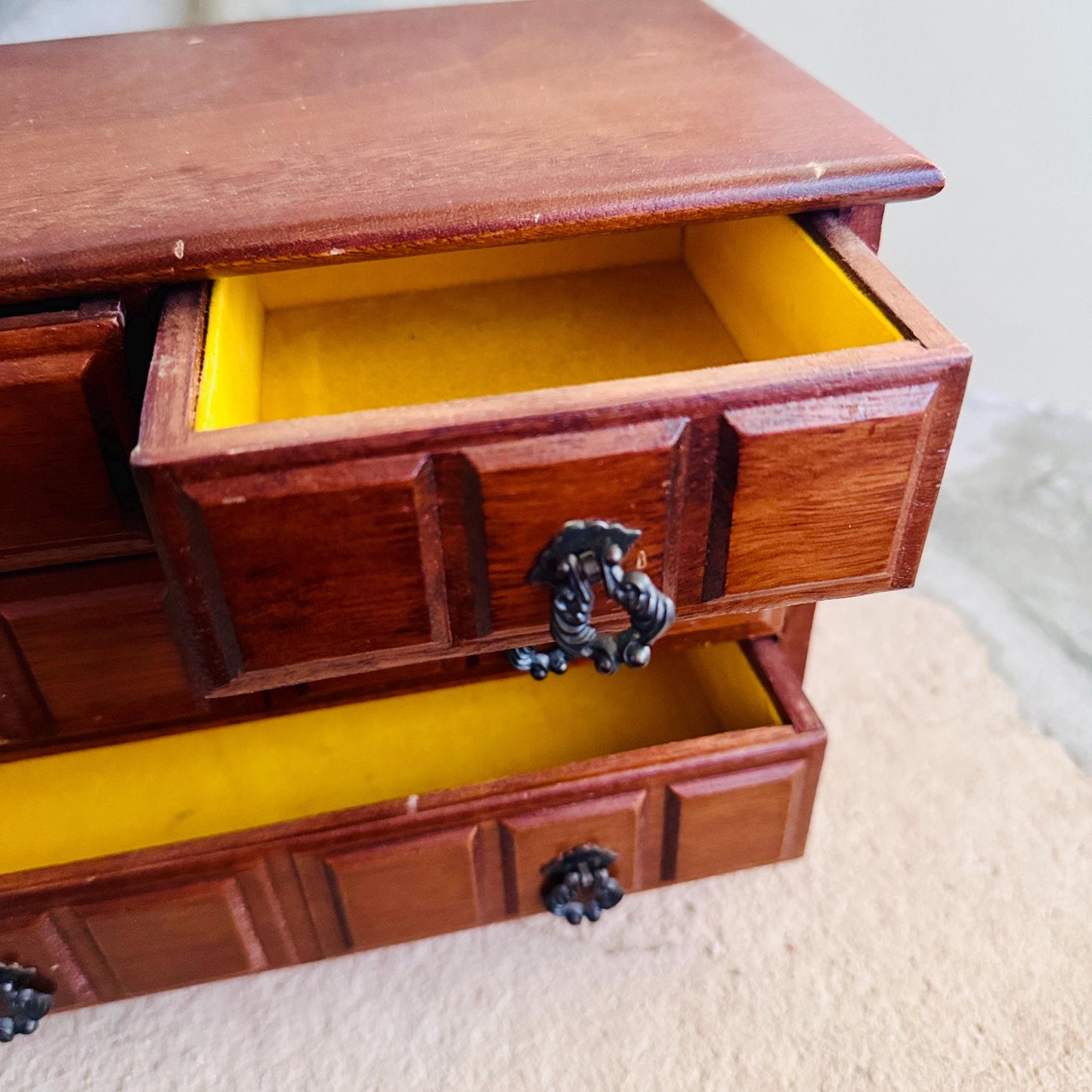 Vintage Sanyei Miniature Wooden Chest of Drawers/Jewelry Music Box