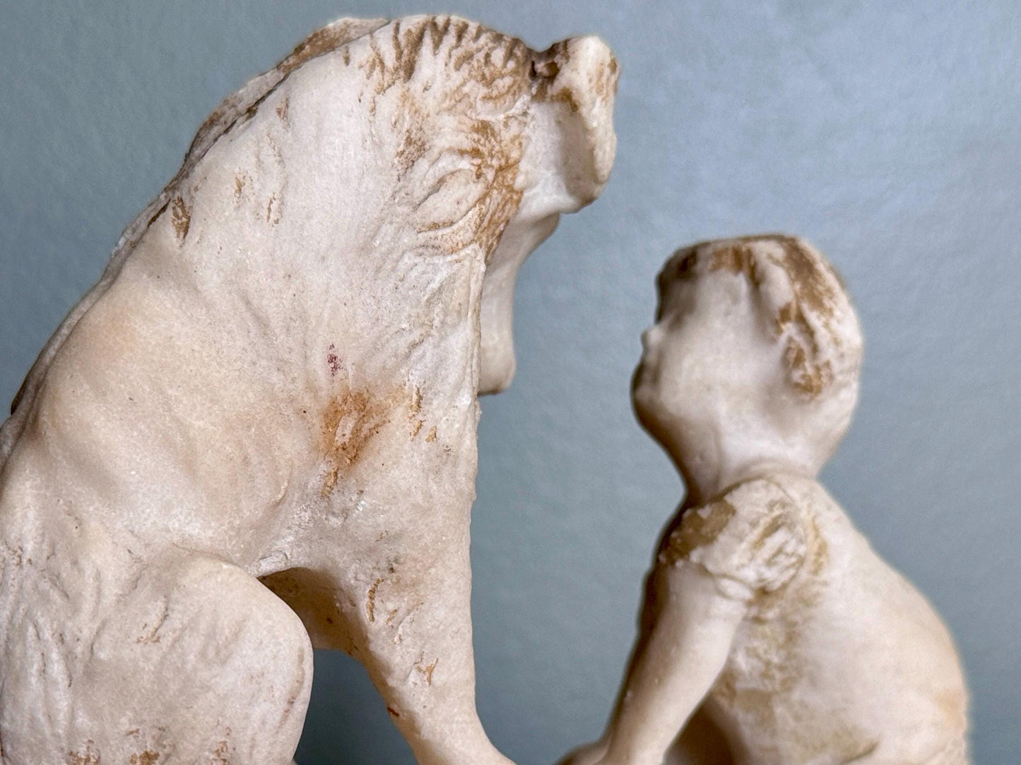 Chalkware Child & Collie Dog Figurine Whimsical Loyalty Friendship Sculpture | Nursery or Mantel Decor