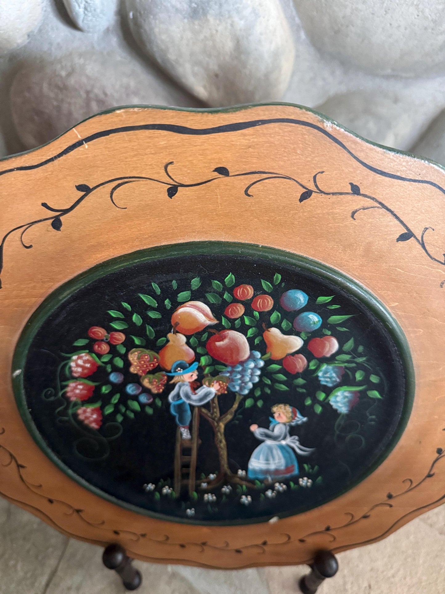 Hand-Painted Folk Art Decorative Wooden Charger Plate Artist Signed Collector Quality