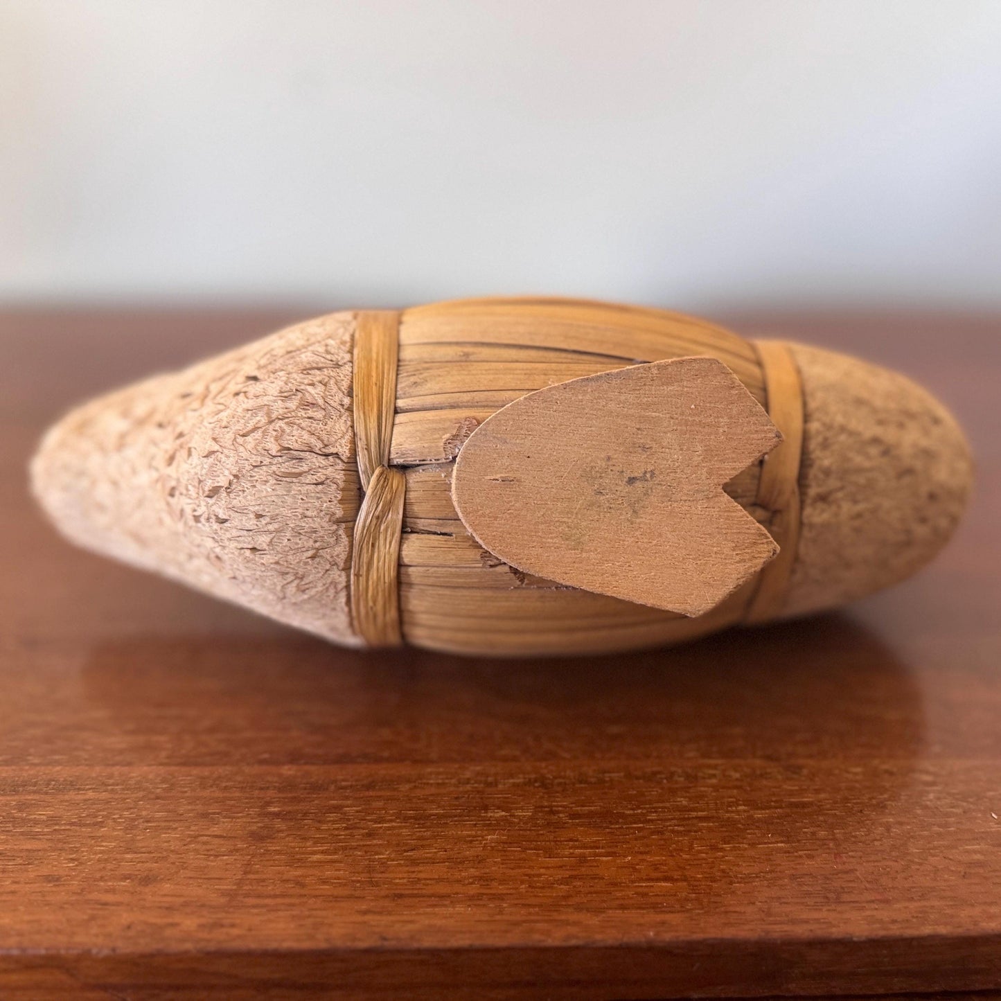 Rustic Wood & Bamboo Duck Sculpture: Farmhouse Folk Art Decor