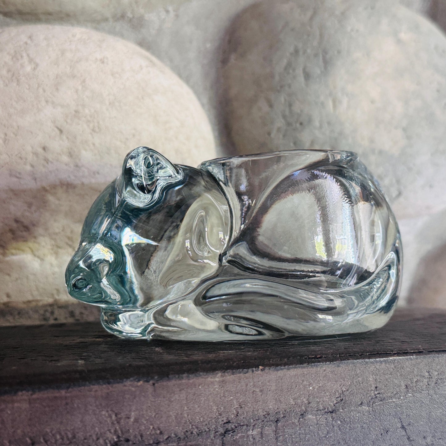 Vintage Indiana Glass Cat Votive: Sleeping Cat Candle Holder