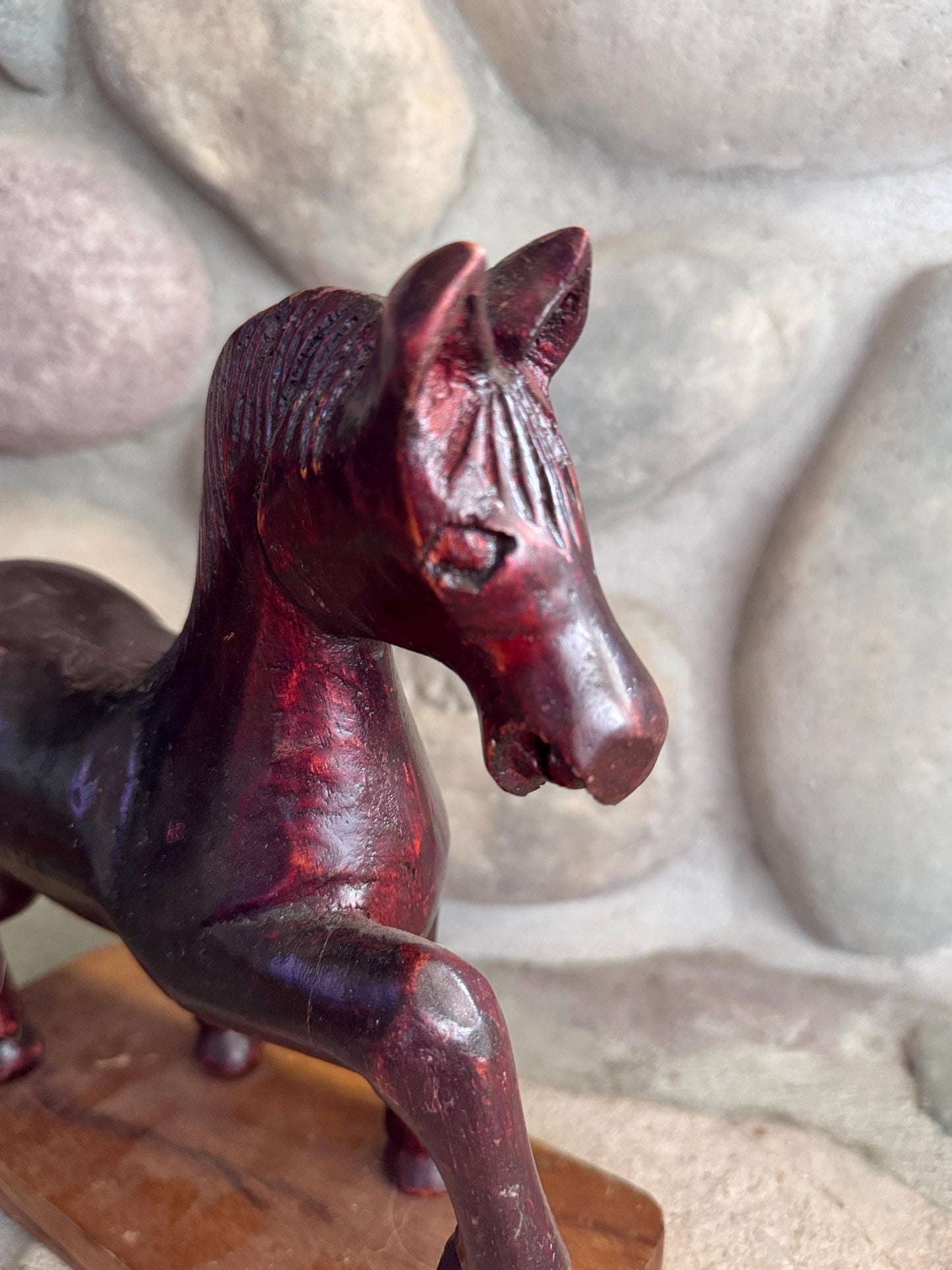 Hand-Carved Wooden Dressage Piaffe Horse Statue – Roatán, Honduras Folk Art – Equestrian Décor