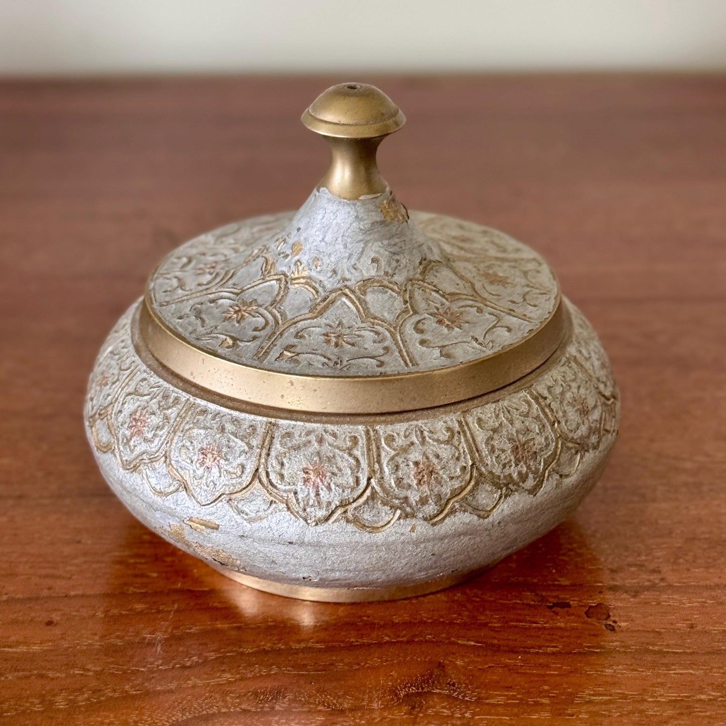 Vintage Brass two toned Blue Gray Trinket Bowl Dish that was Made in India