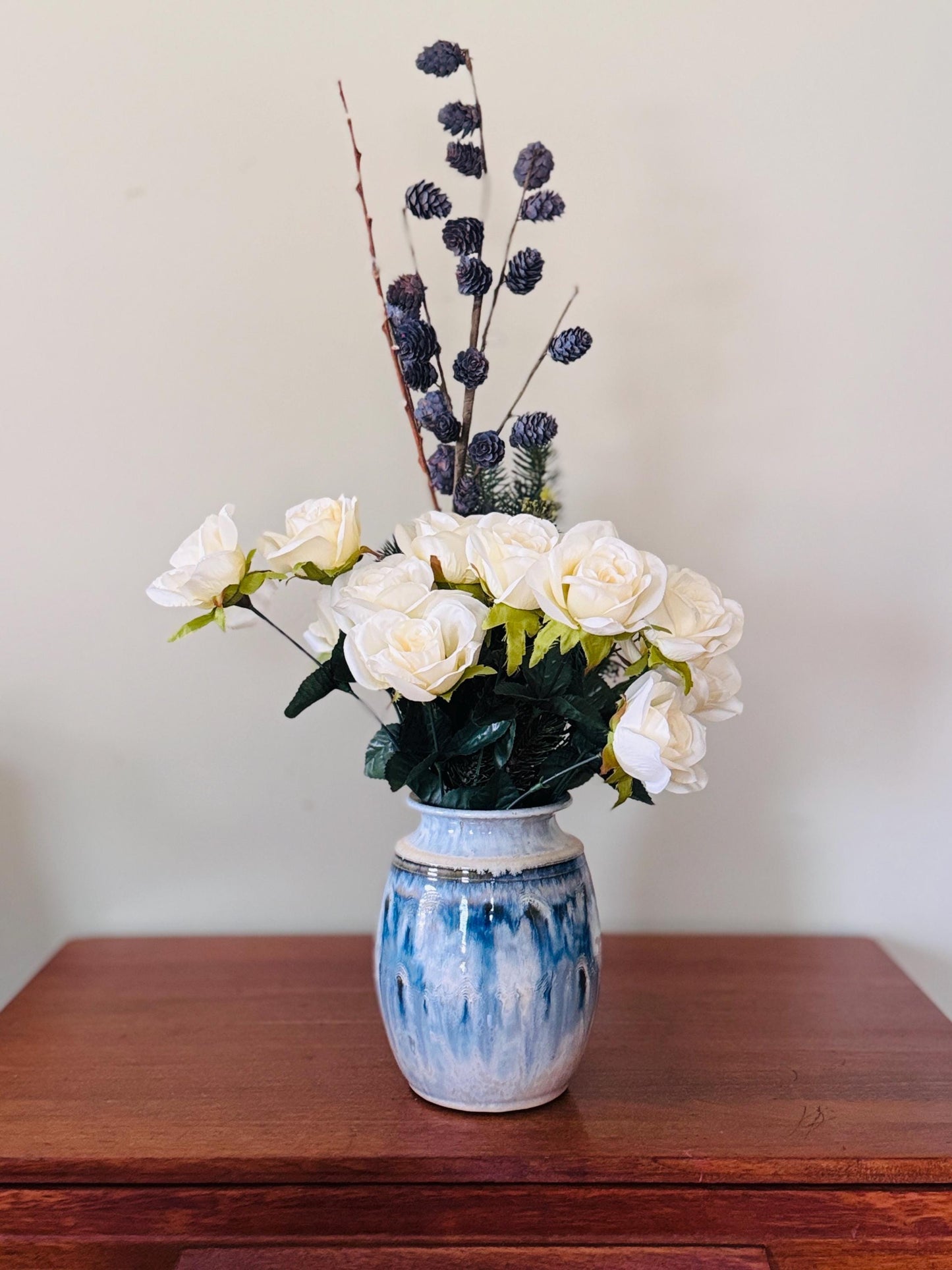 Handmade Blue Drip Glaze Pottery Vase by Joe Chomyn (8-inch)