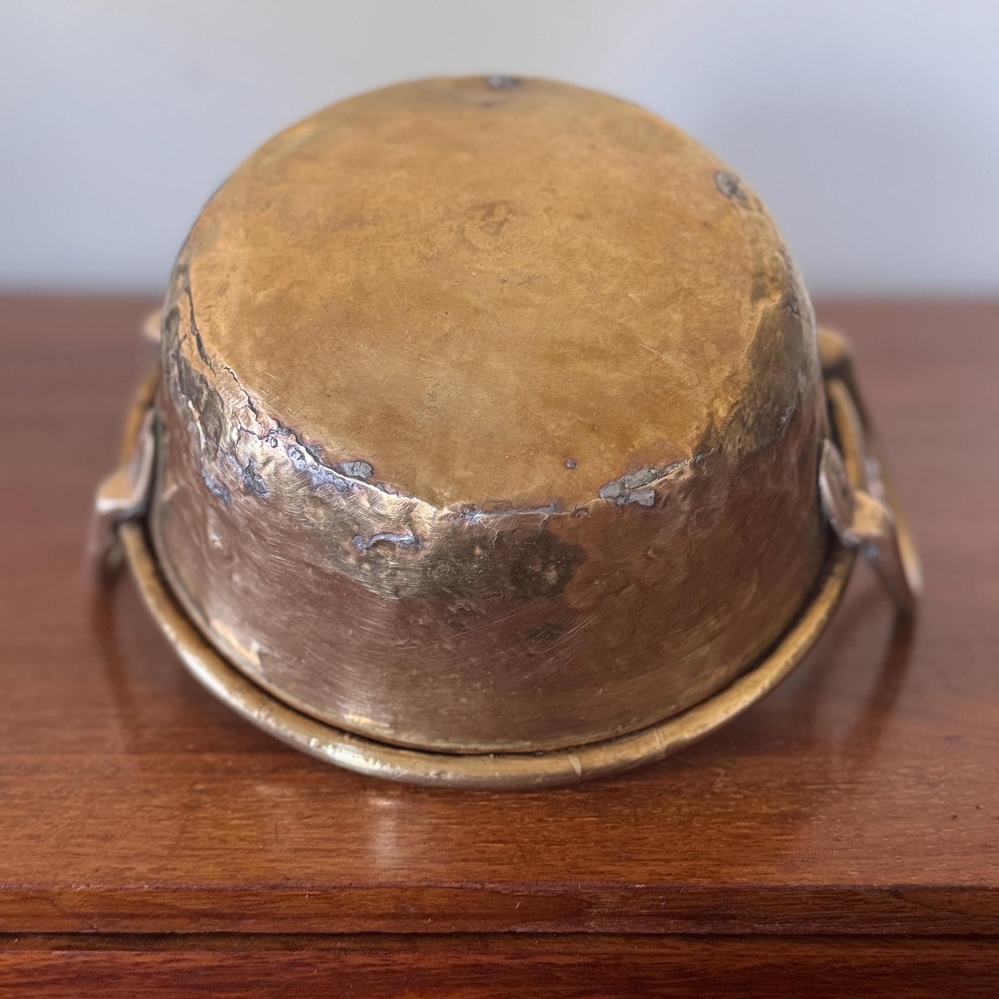 Vintage Hand-Hammered Solid Brass Bowl with Handles