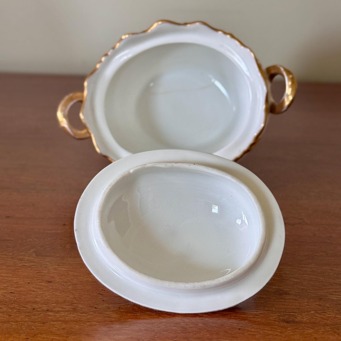 Antique Limoges Porcelain Sugar Bowl – Hand Painted Roses, Gold Trim