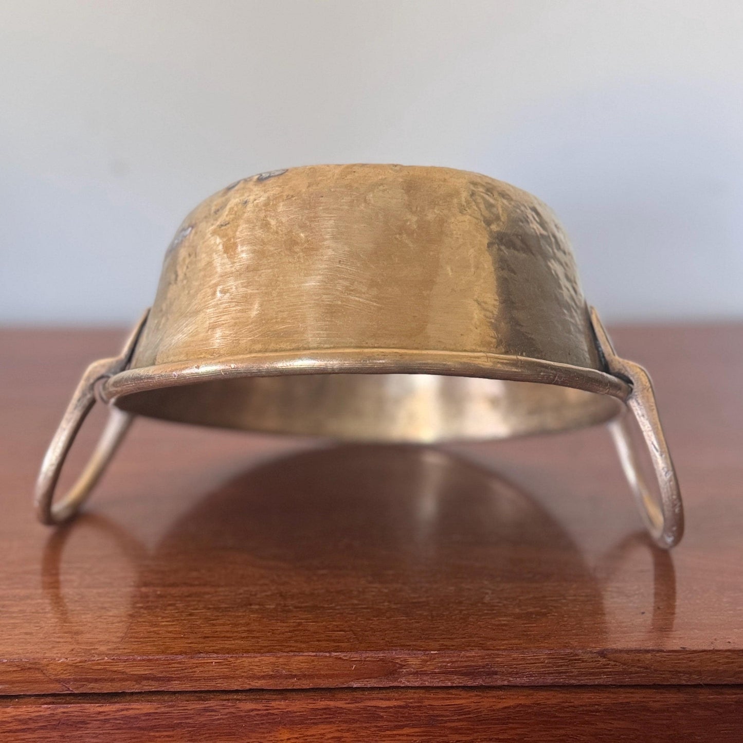 Vintage Hand-Hammered Solid Brass Bowl with Handles