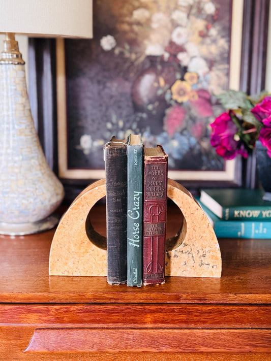 Vintage Granite Stone Bookends – Modern Arch Design, Mid Century Minimalist Decor