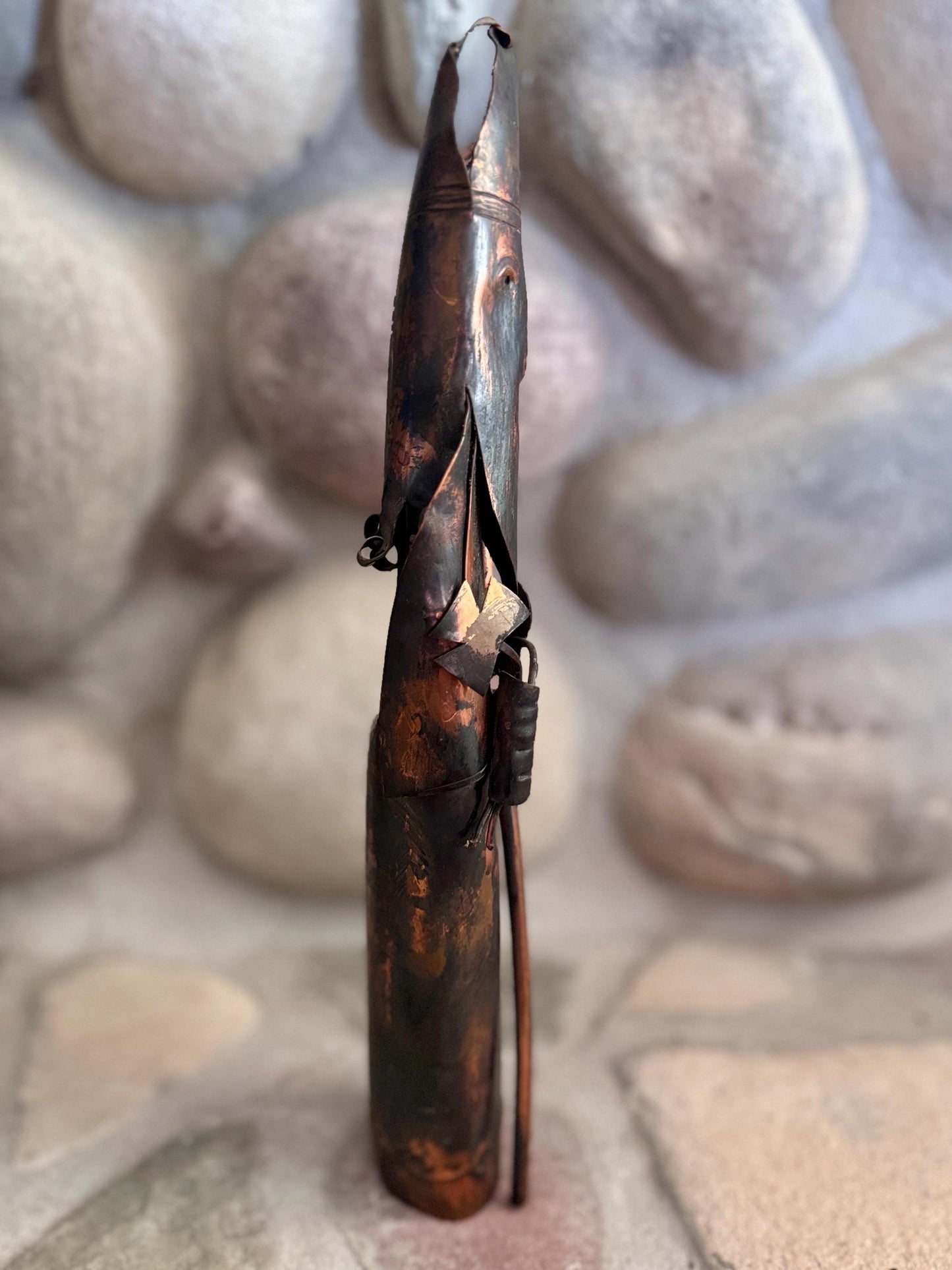 Vintage Brutalist Copper Sculpture: Signed Fergus O'Malley Irish Saint Figure