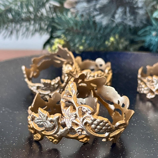 Vintage Gold Grapevine Napkin Rings (Set of 8) - Holiday Table Decor