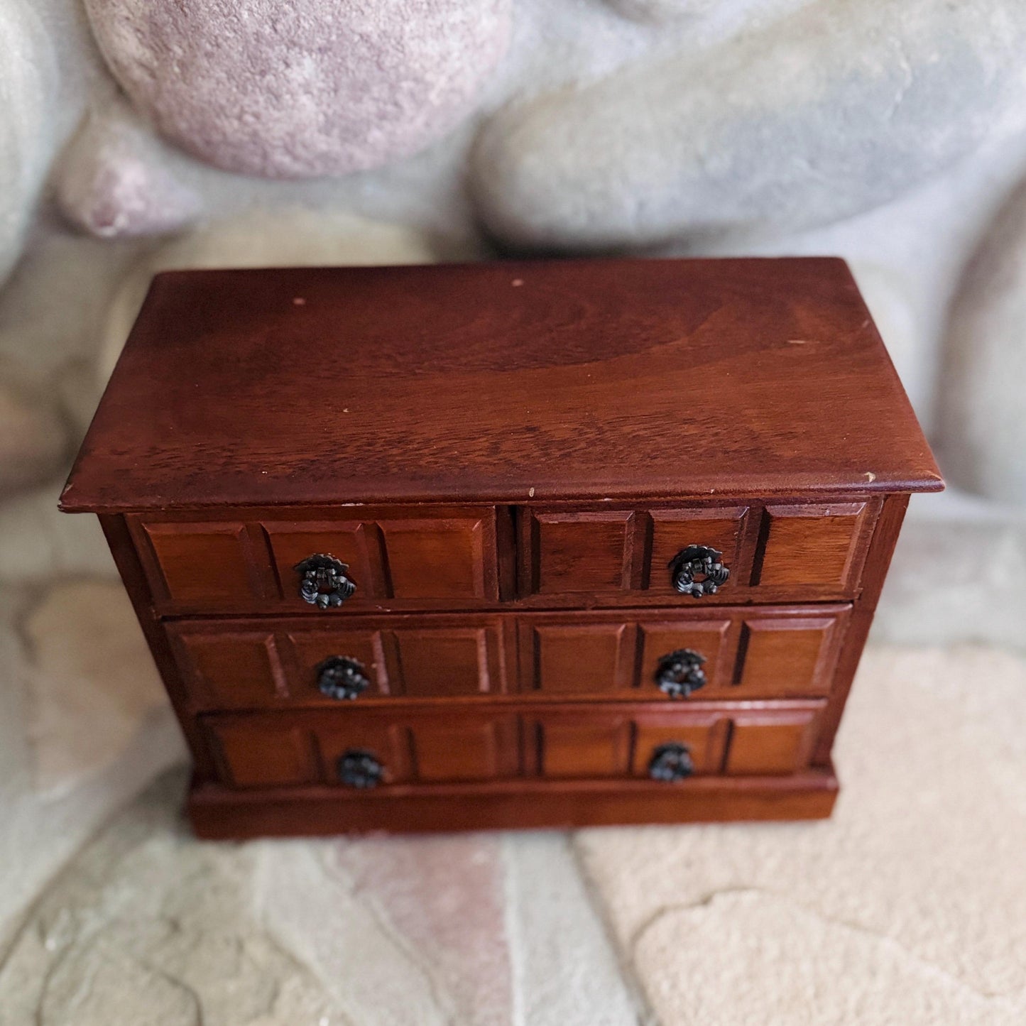 Vintage Sanyei Miniature Wooden Chest of Drawers/Jewelry Music Box