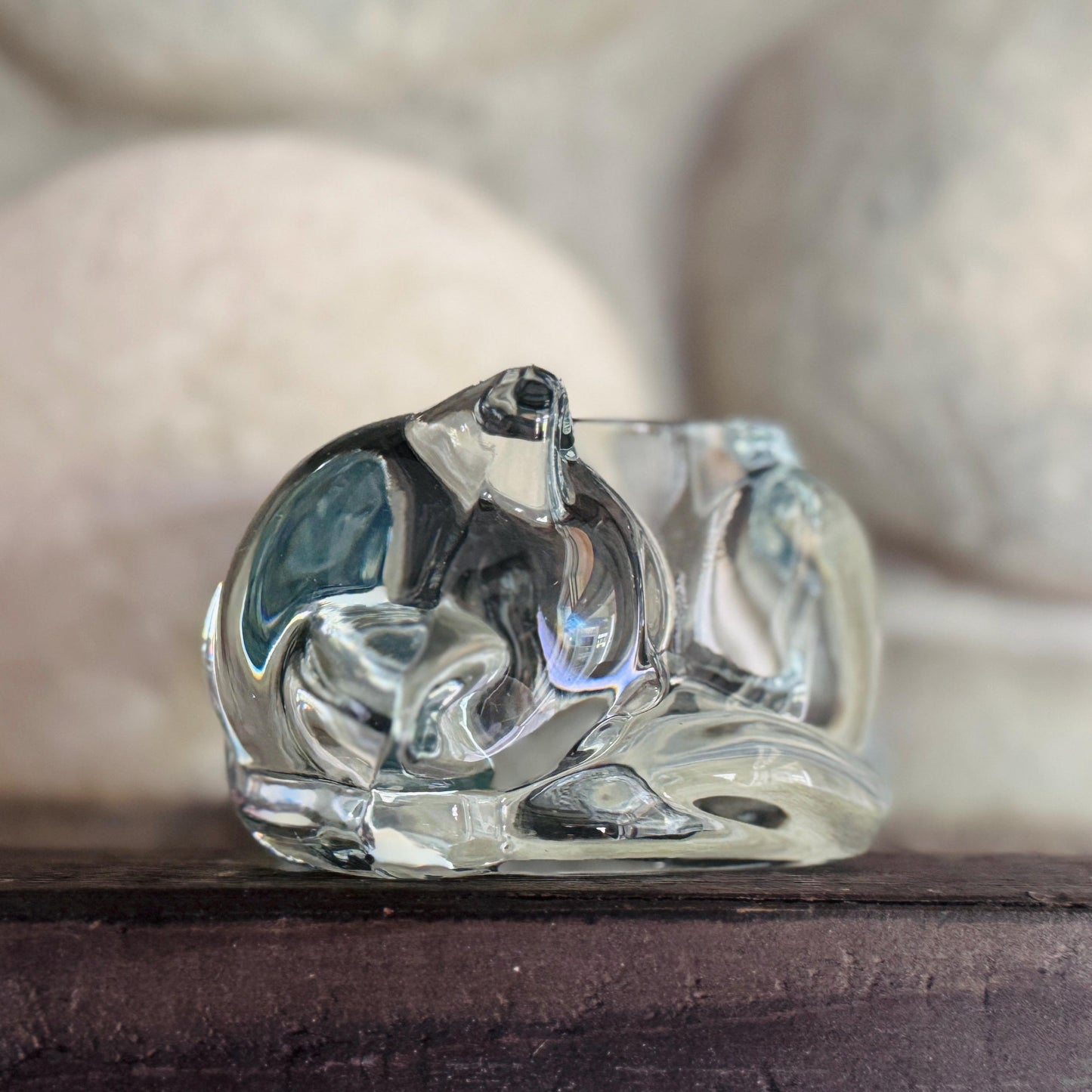 Vintage Indiana Glass Cat Votive: Sleeping Cat Candle Holder