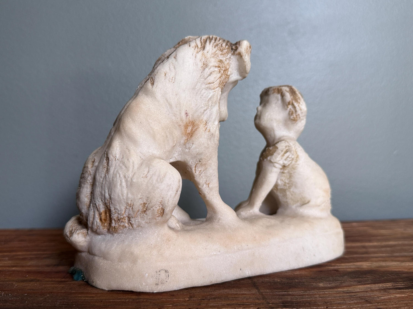 Chalkware Child & Collie Dog Figurine Whimsical Loyalty Friendship Sculpture | Nursery or Mantel Decor
