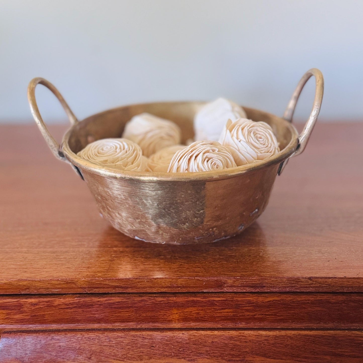 Vintage Hand-Hammered Solid Brass Bowl with Handles
