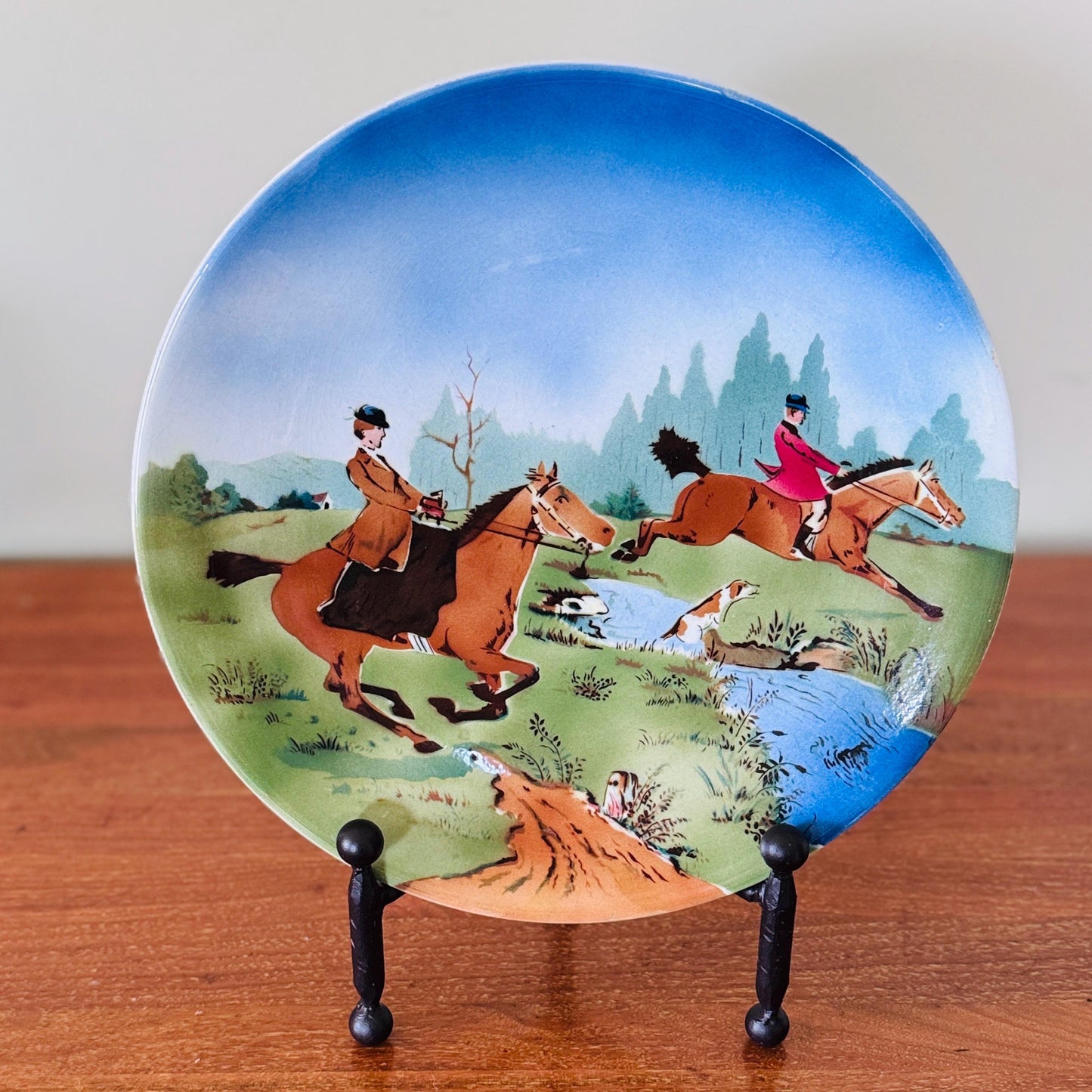 Antique German Equestrian Fox Hunt Plate: Ralph Lauren English Country Style