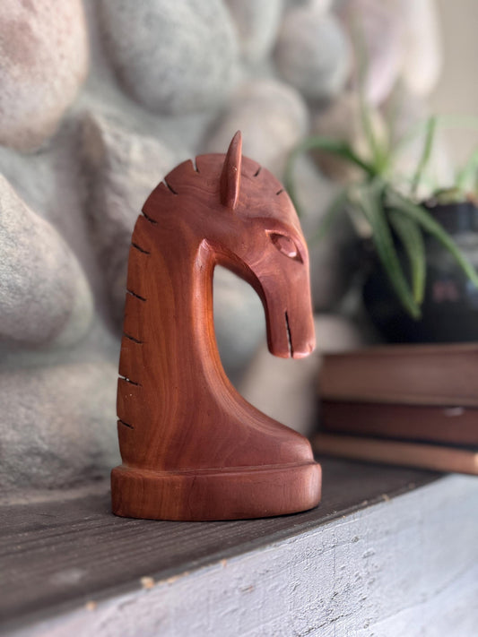 Hand-Carved Wooden Horse Head Figurine – Mid-Century Modern Style Decor