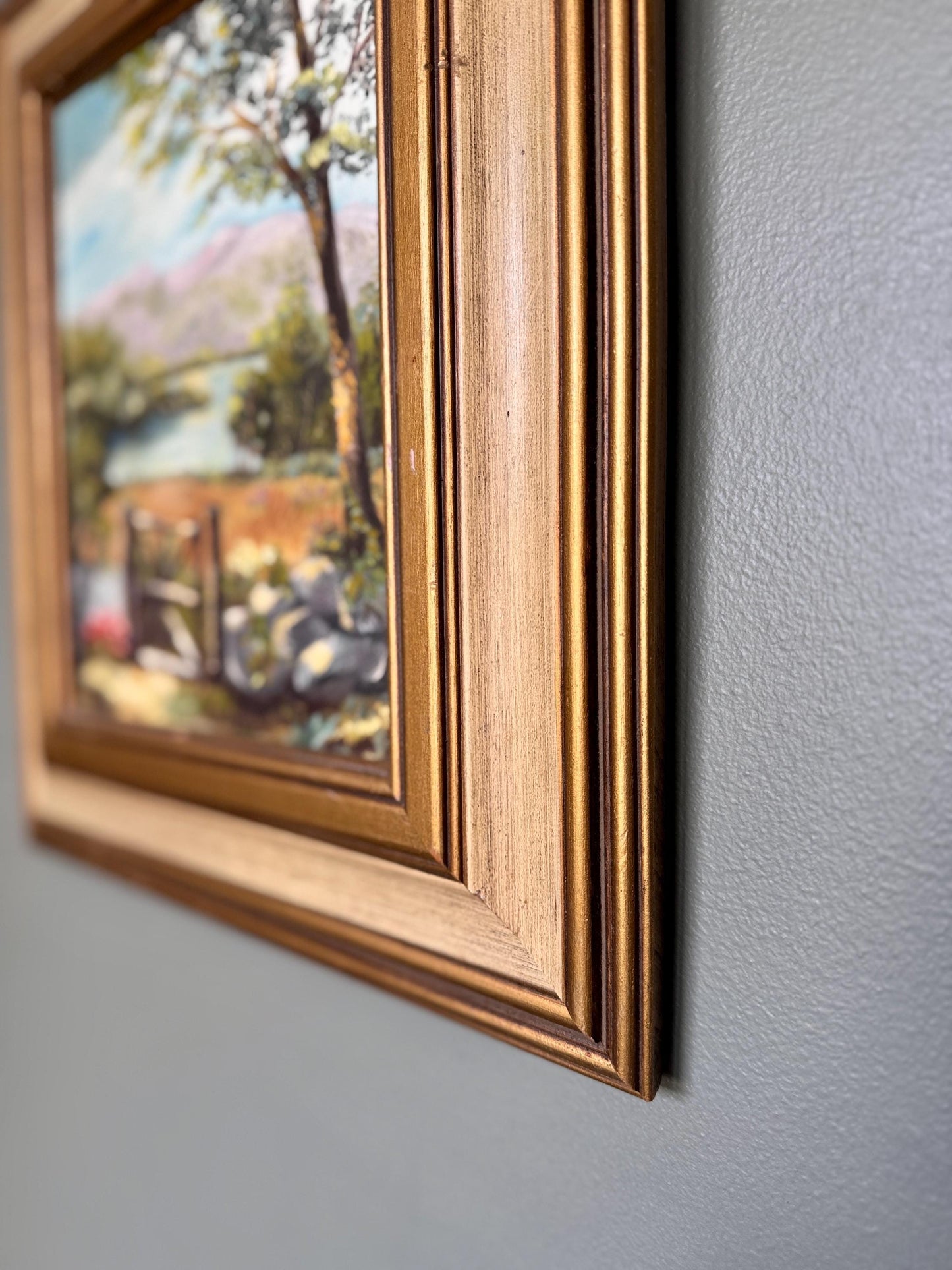 Vintage Framed Oil Painting: Rustic Country Landscape by Ann Matzko