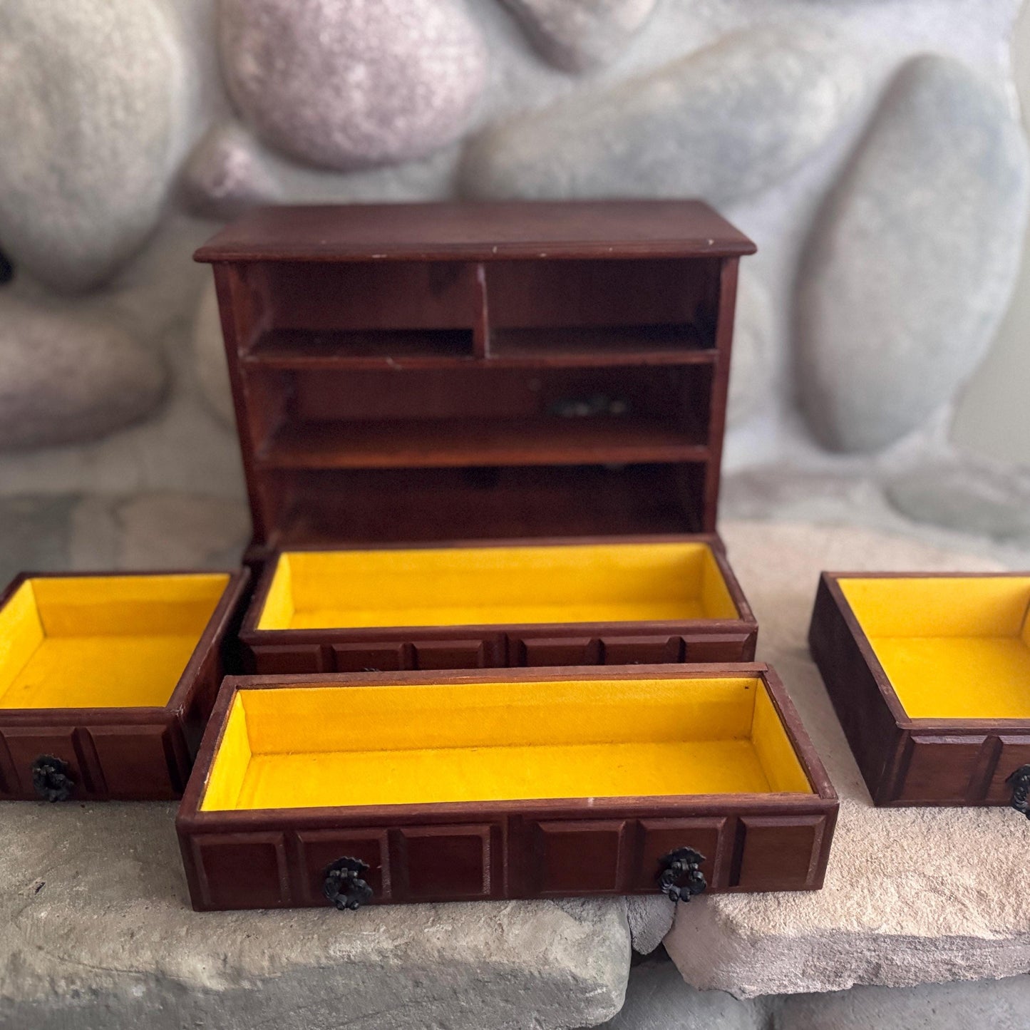 Vintage Sanyei Miniature Wooden Chest of Drawers/Jewelry Music Box