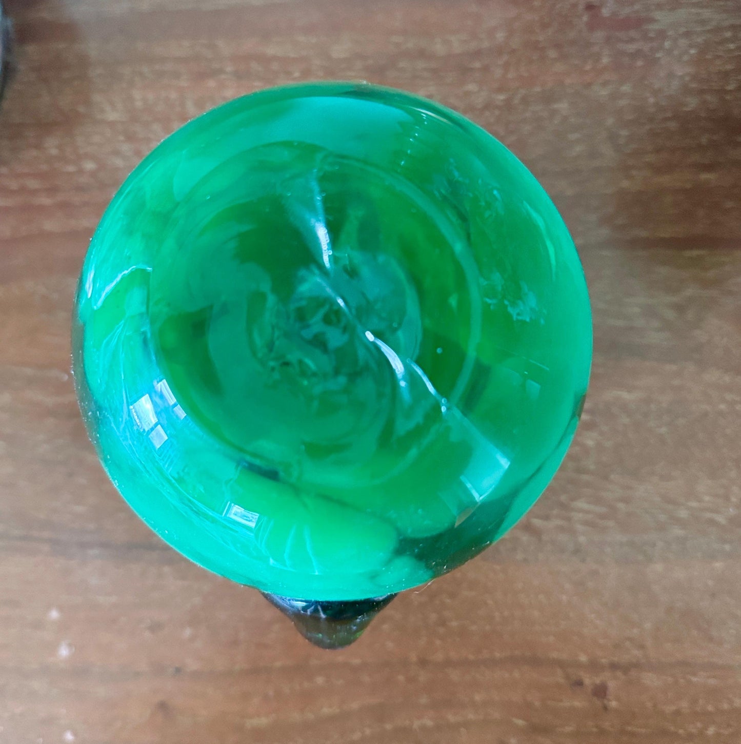 Vintage Hand Blown Jewel Toned Emerald Green Swirl Art Glass Retro Barware