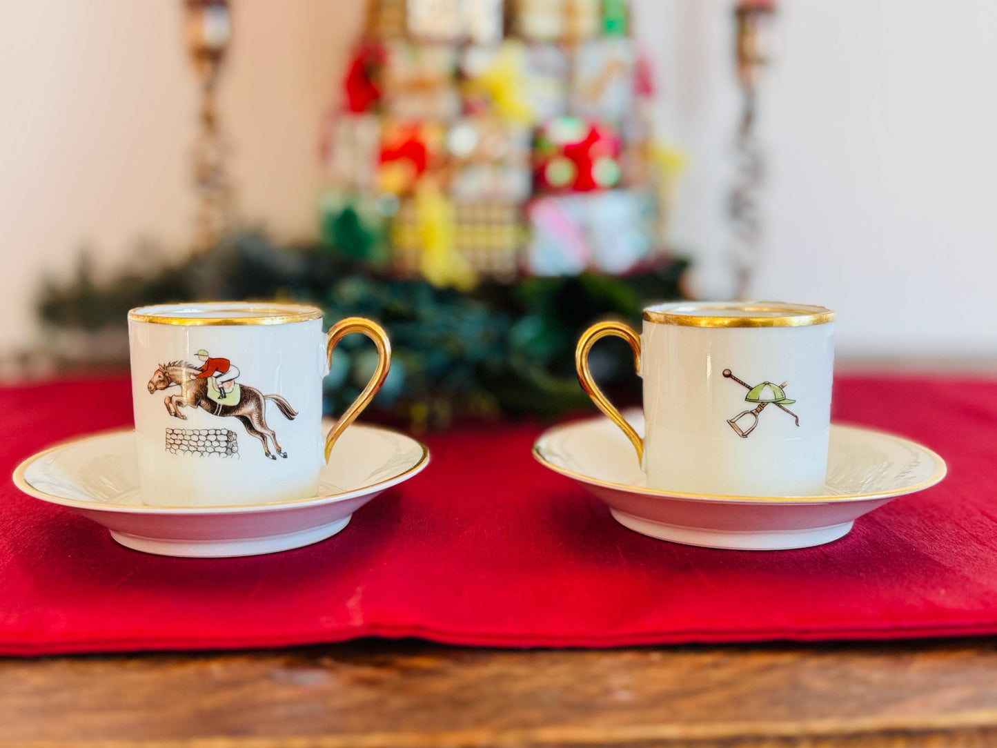 Vintage Horse Rider Set of Hertel Jacob Bavaria Porcelain Demitasse Cups