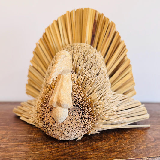 Rare, Vintage Folk Art Handcrafted Corn Husk Turkey for Holiday Centerpiece