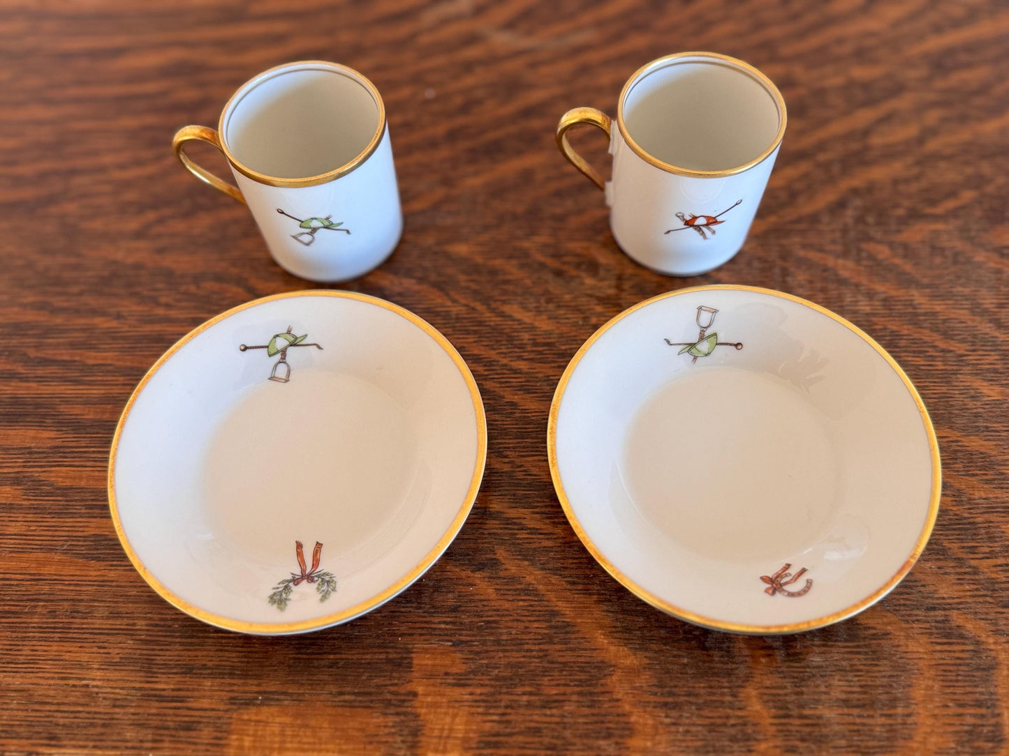 Vintage Horse Rider Set of Hertel Jacob Bavaria Porcelain Demitasse Cups