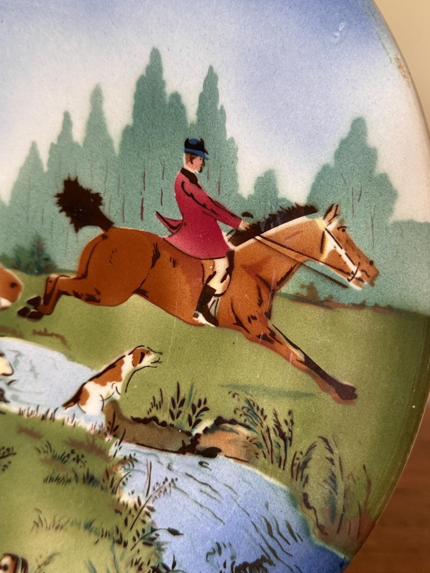 Antique German Equestrian Fox Hunt Plate: Ralph Lauren English Country Style