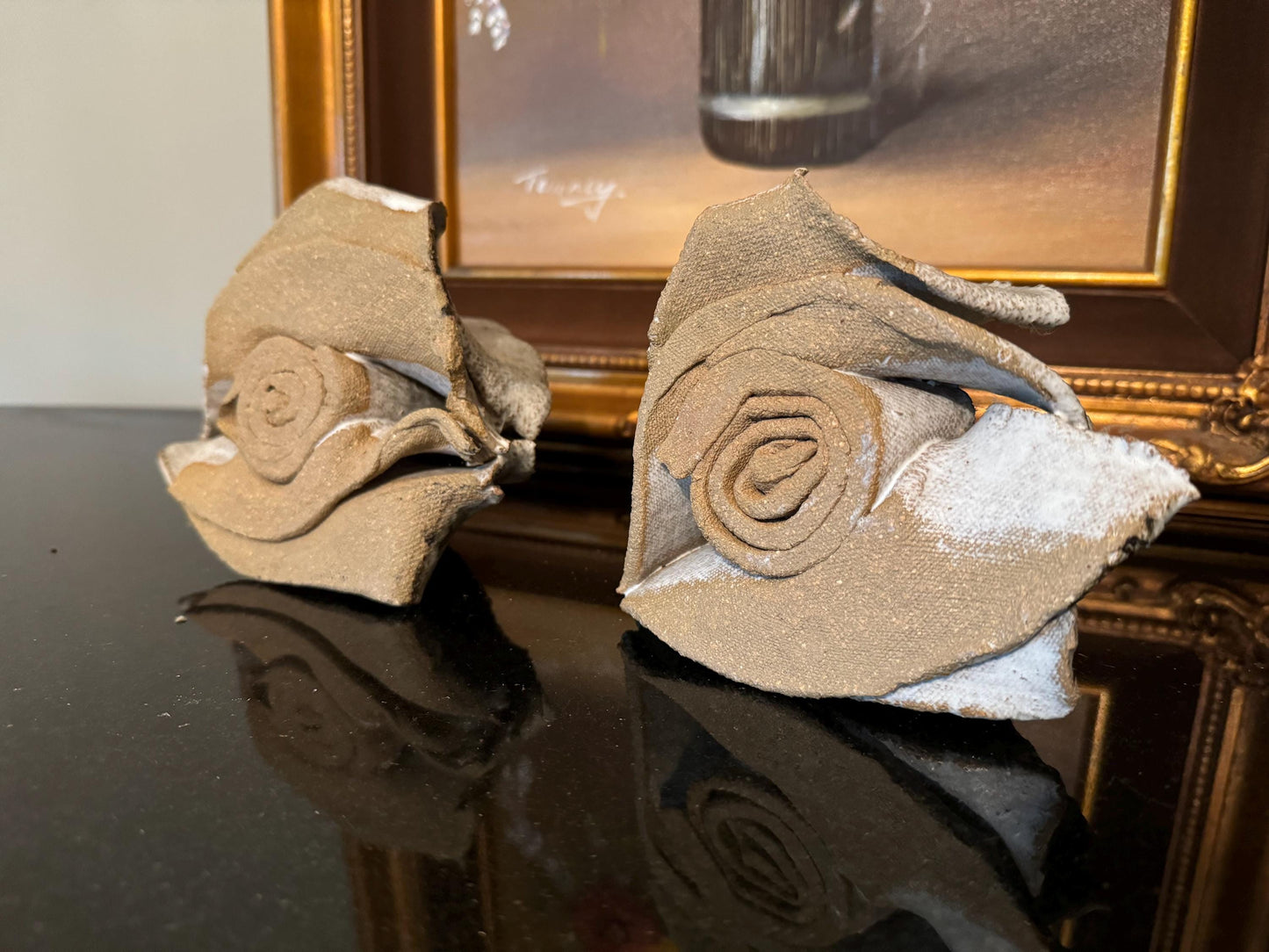 Vintage Sculpted Concrete Candle Holder Set: Rose Flower Design