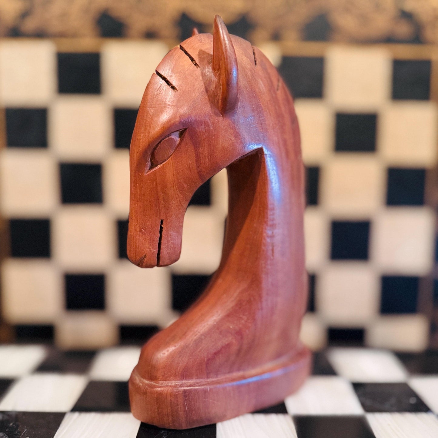 Hand-Carved Wooden Horse Head Figurine – Mid-Century Modern Style Decor