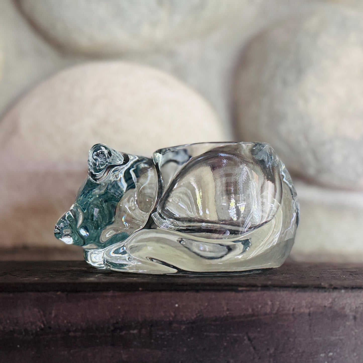 Vintage Indiana Glass Cat Votive: Sleeping Cat Candle Holder
