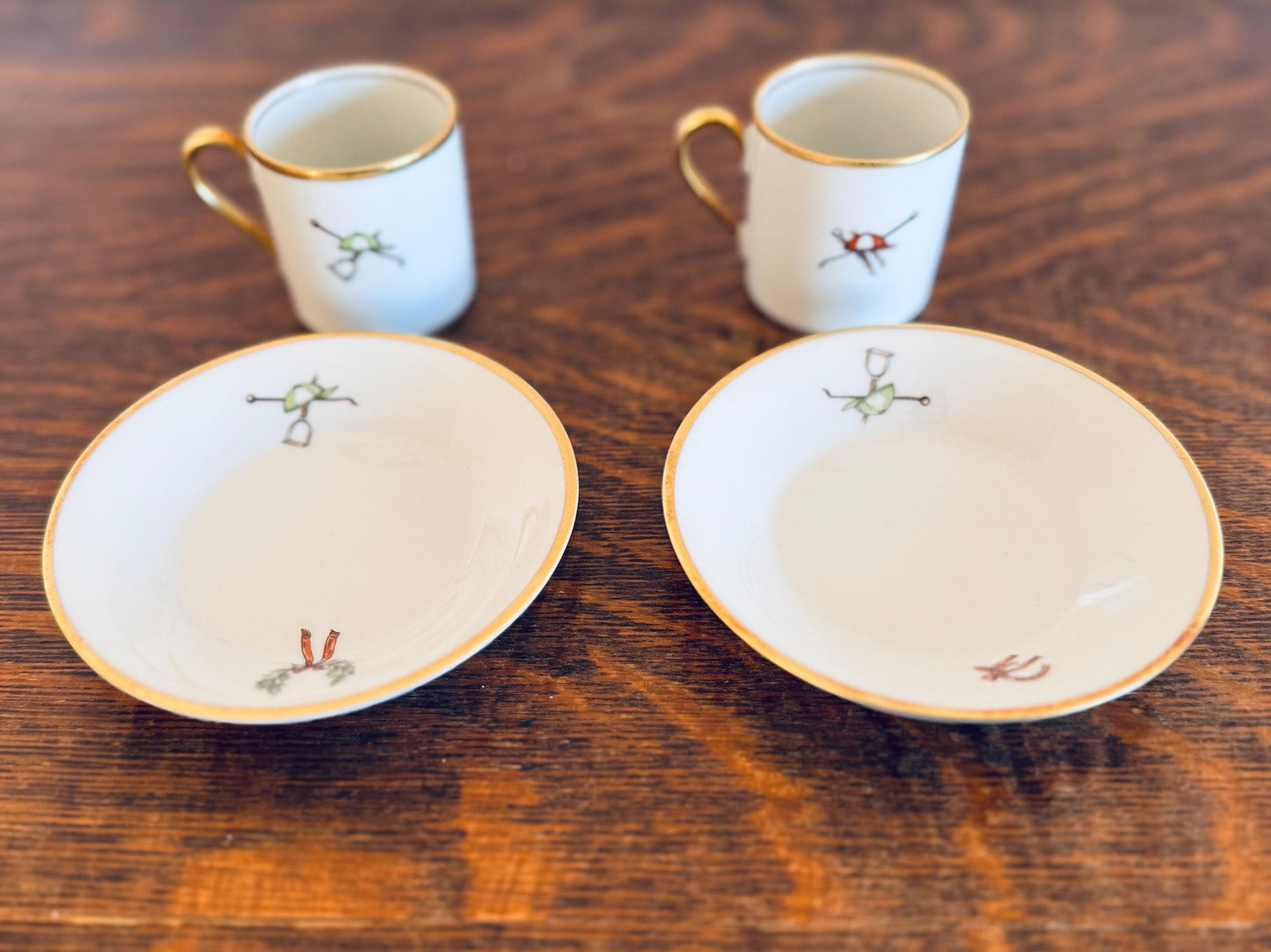 Vintage Horse Rider Set of Hertel Jacob Bavaria Porcelain Demitasse Cups