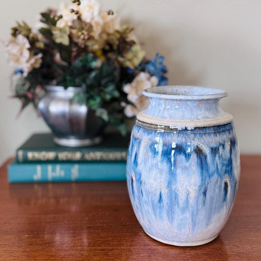 Handmade Blue Drip Glaze Pottery Vase by Joe Chomyn (8-inch)