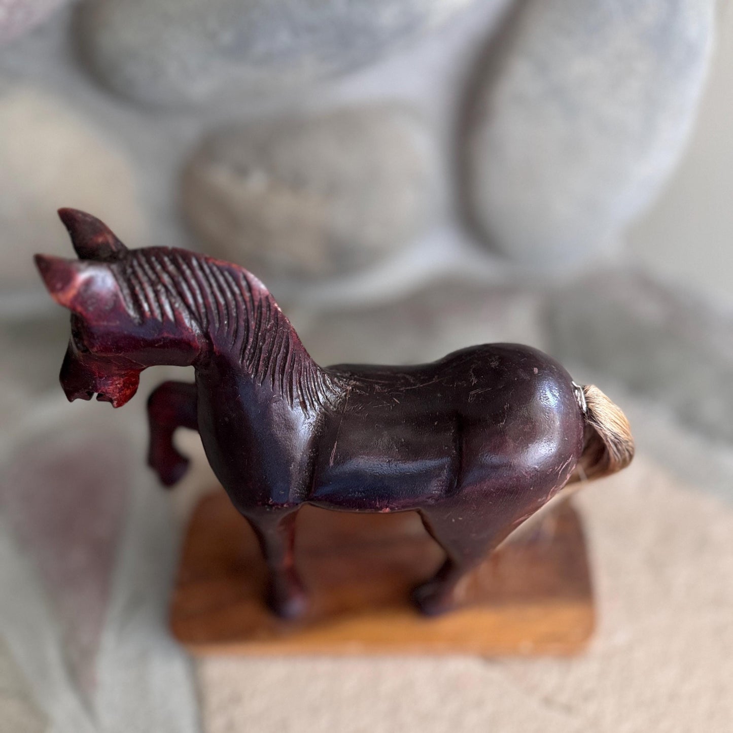 Hand-Carved Wooden Dressage Piaffe Horse Statue – Roatán, Honduras Folk Art – Equestrian Décor