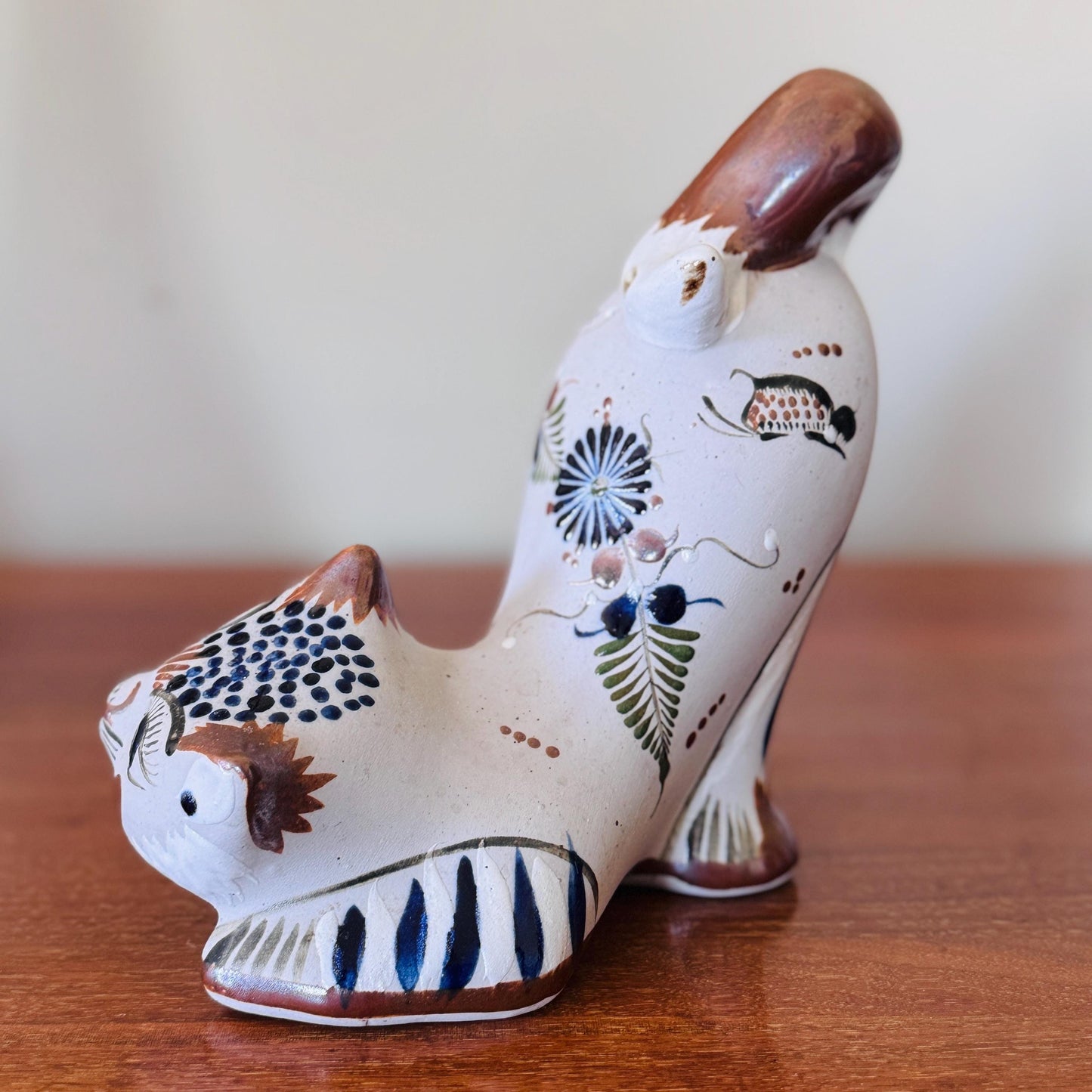 Vintage Tonalá Pottery Cat Figurine | Hand-Painted Mexican Folk Art