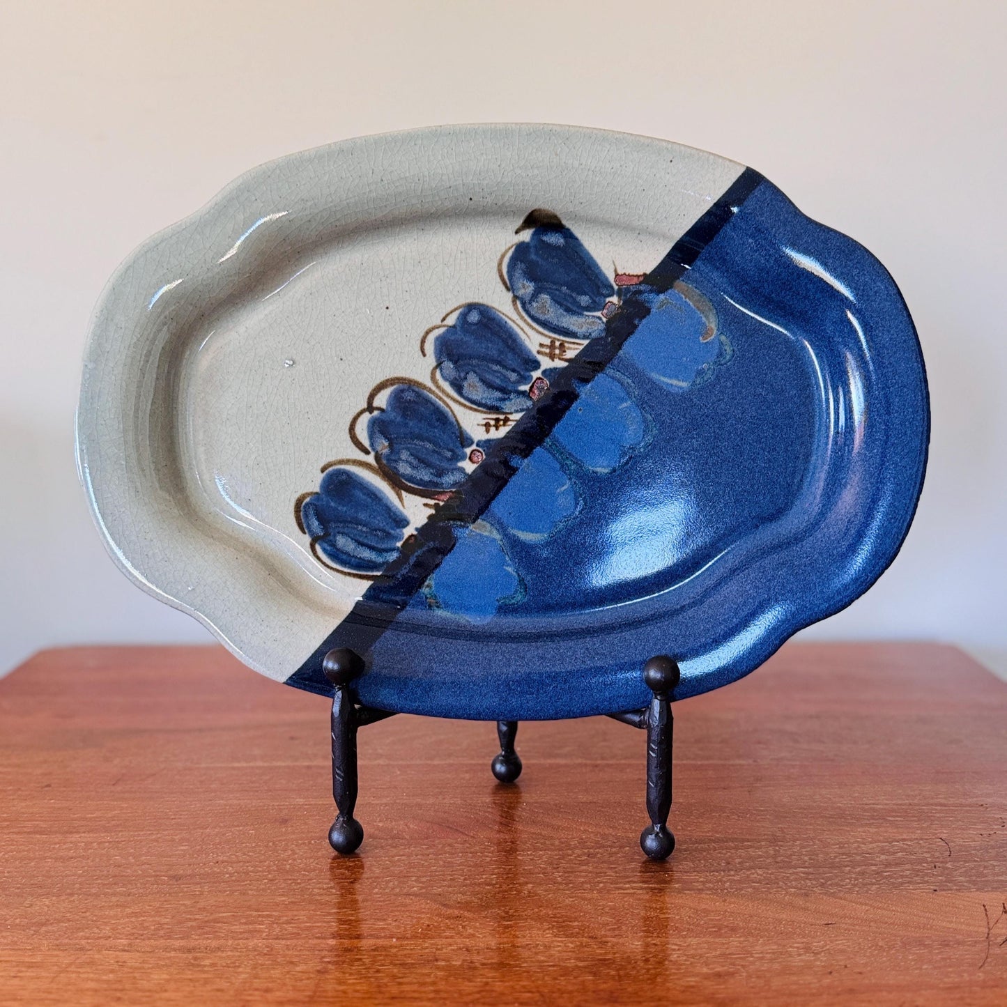 Vintage Chatham Pottery Platter – Hand-Painted Floral Stoneware Serving Tray