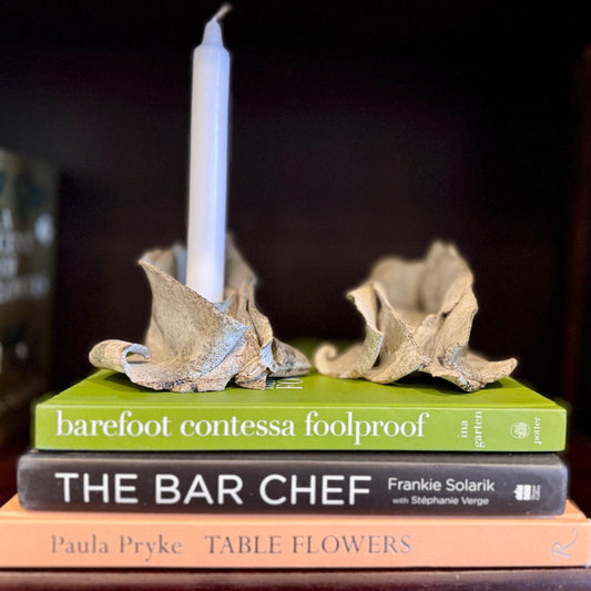 Vintage Sculpted Concrete Candle Holder Set: Rose Flower Design
