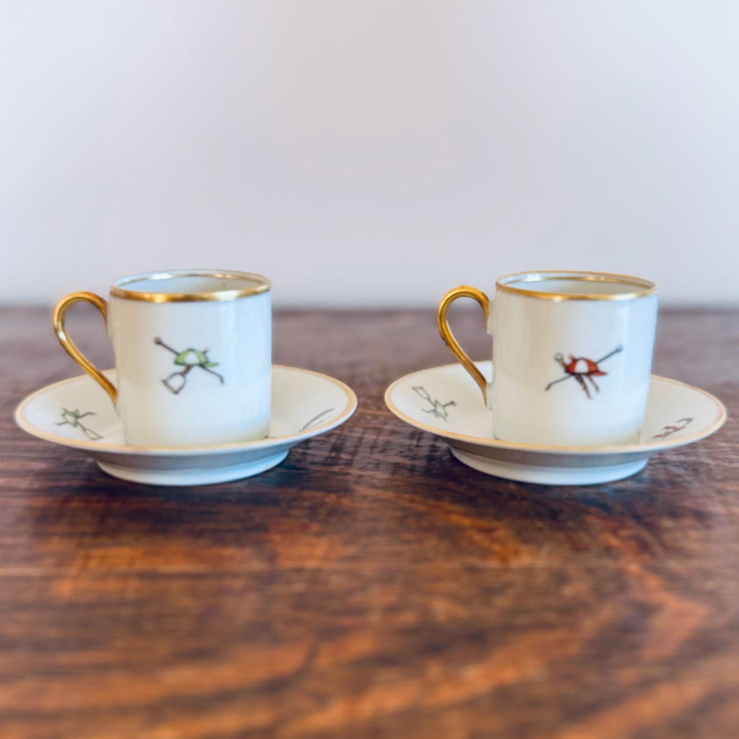 Vintage Horse Rider Set of Hertel Jacob Bavaria Porcelain Demitasse Cups