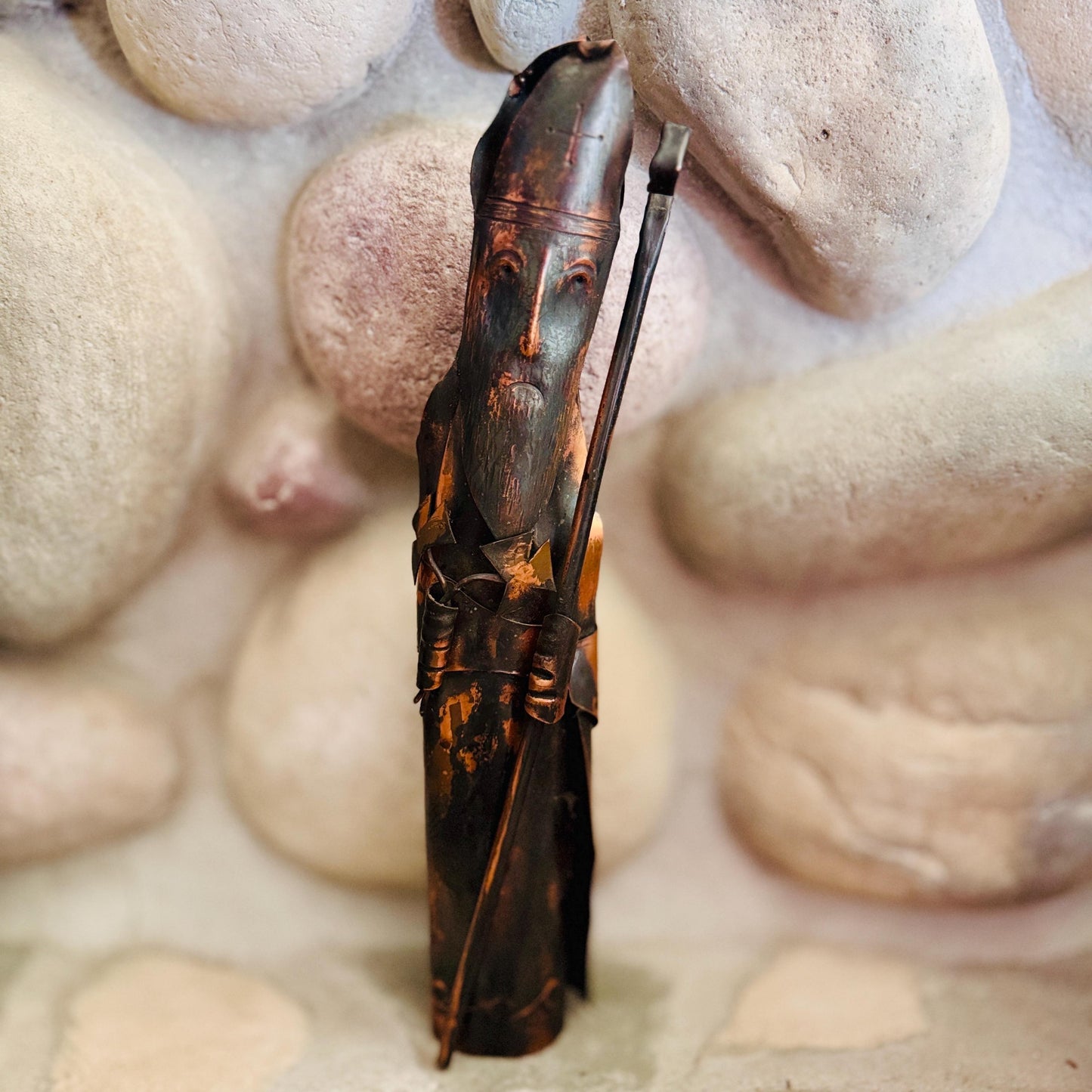 Vintage Brutalist Copper Sculpture: Signed Fergus O'Malley Irish Saint Figure