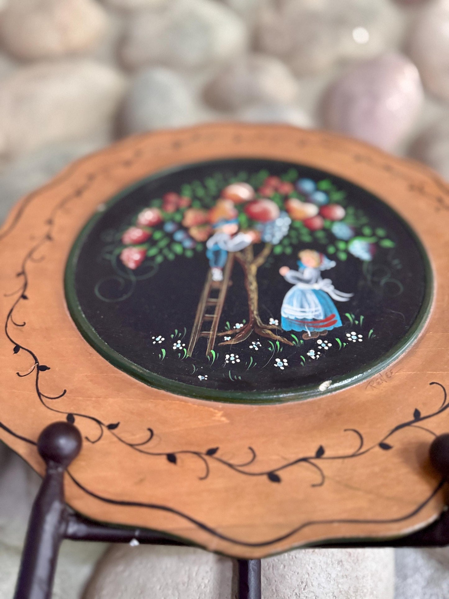 Hand-Painted Folk Art Decorative Wooden Charger Plate Artist Signed Collector Quality