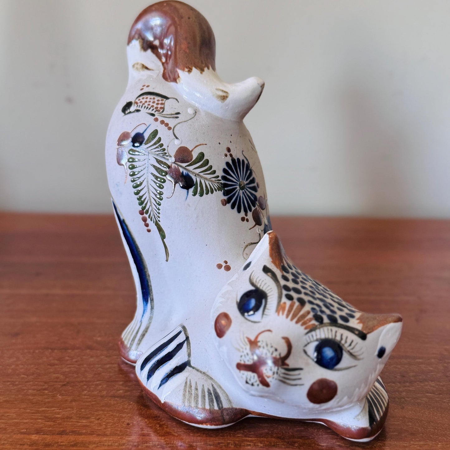 Vintage Tonalá Pottery Cat Figurine | Hand-Painted Mexican Folk Art