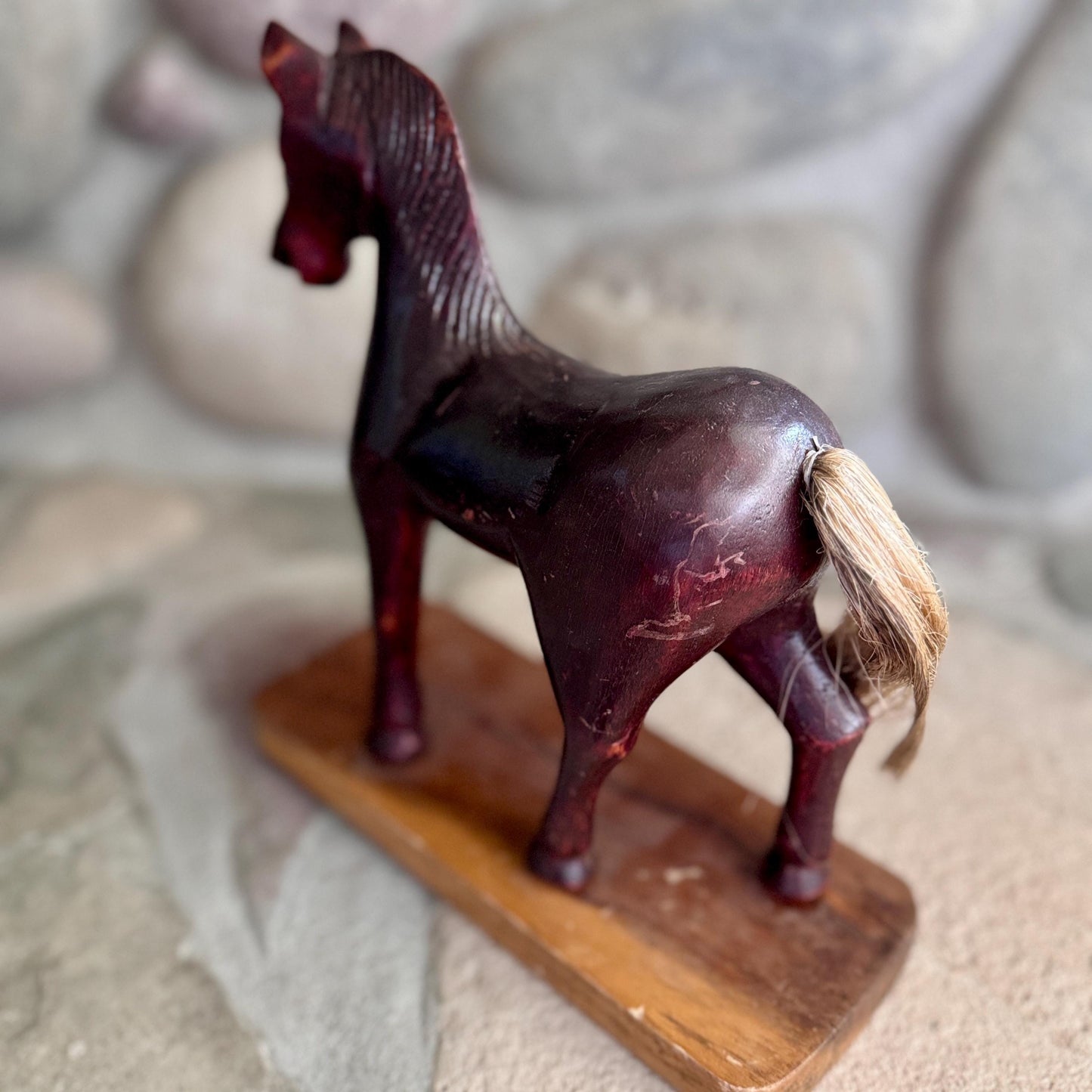 Hand-Carved Wooden Dressage Piaffe Horse Statue – Roatán, Honduras Folk Art – Equestrian Décor