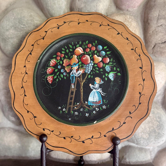 Hand-Painted Folk Art Decorative Wooden Charger Plate Artist Signed Collector Quality