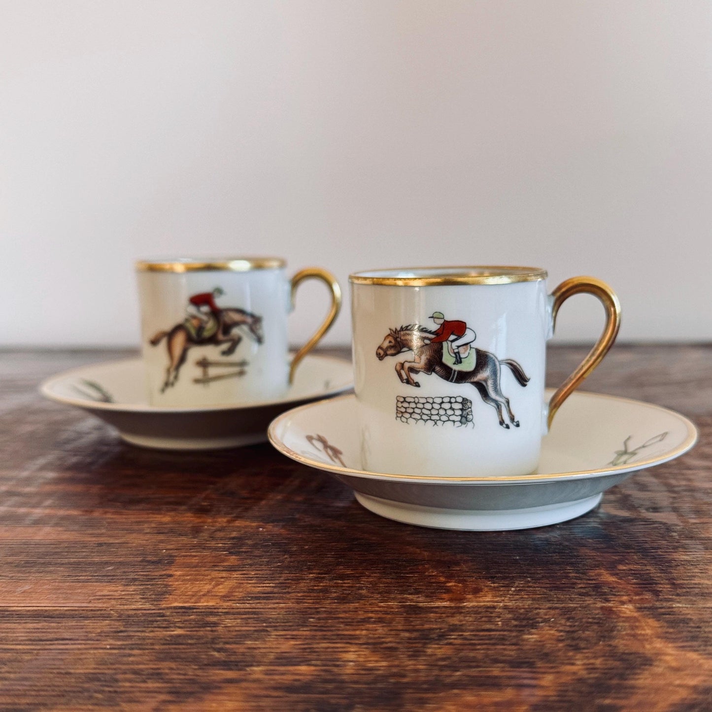 Vintage Horse Rider Set of Hertel Jacob Bavaria Porcelain Demitasse Cups