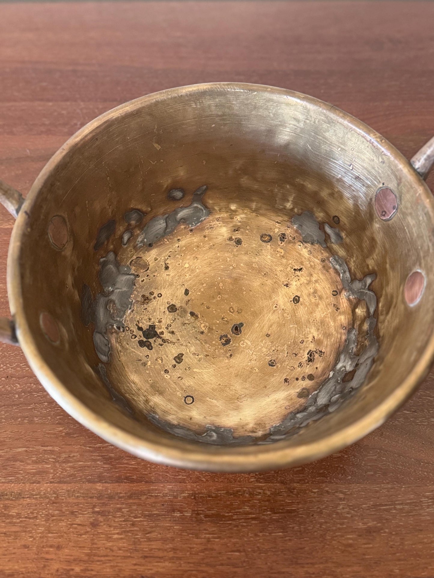 Vintage Hand-Hammered Solid Brass Bowl with Handles