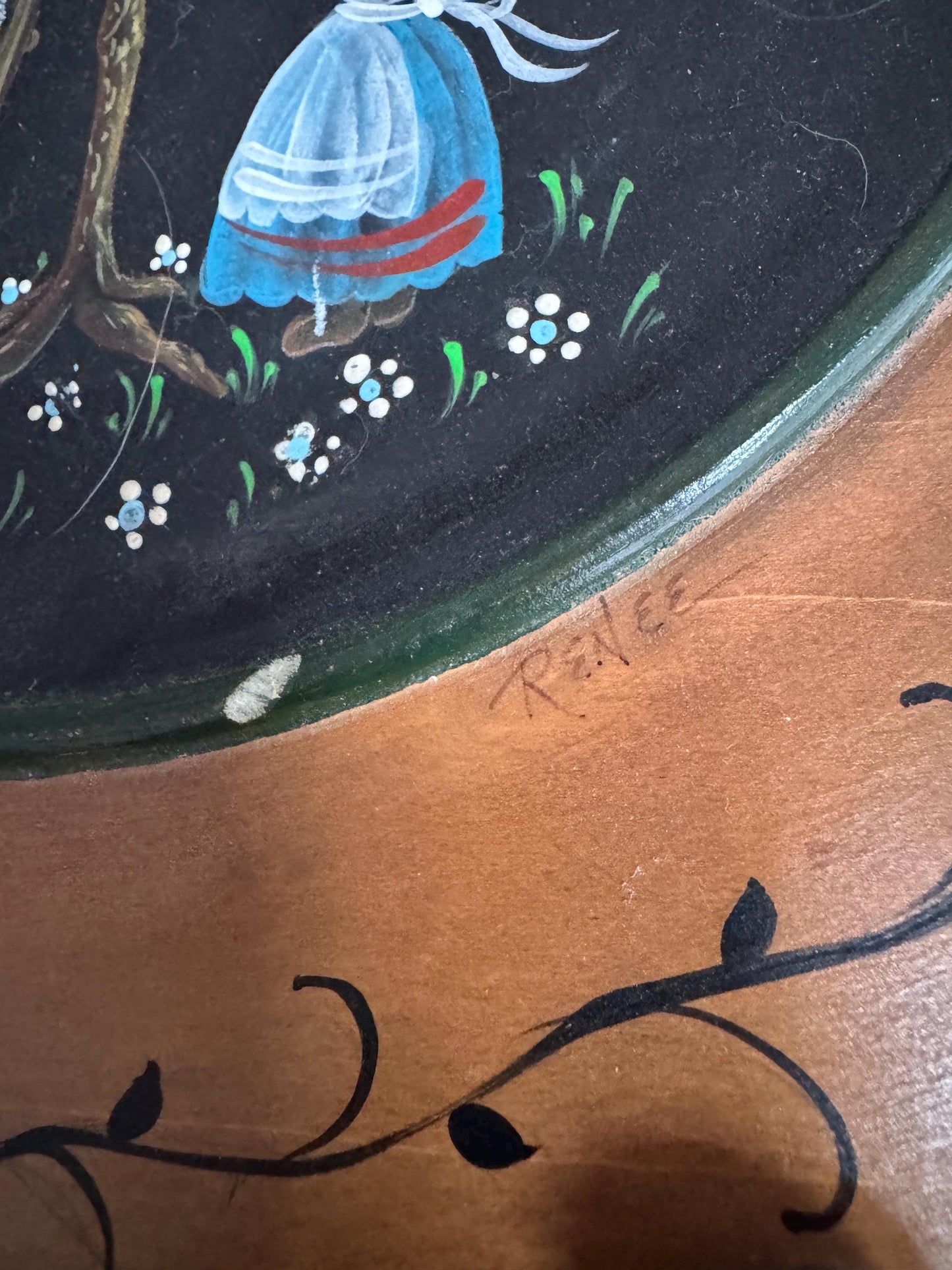 Hand-Painted Folk Art Decorative Wooden Charger Plate Artist Signed Collector Quality