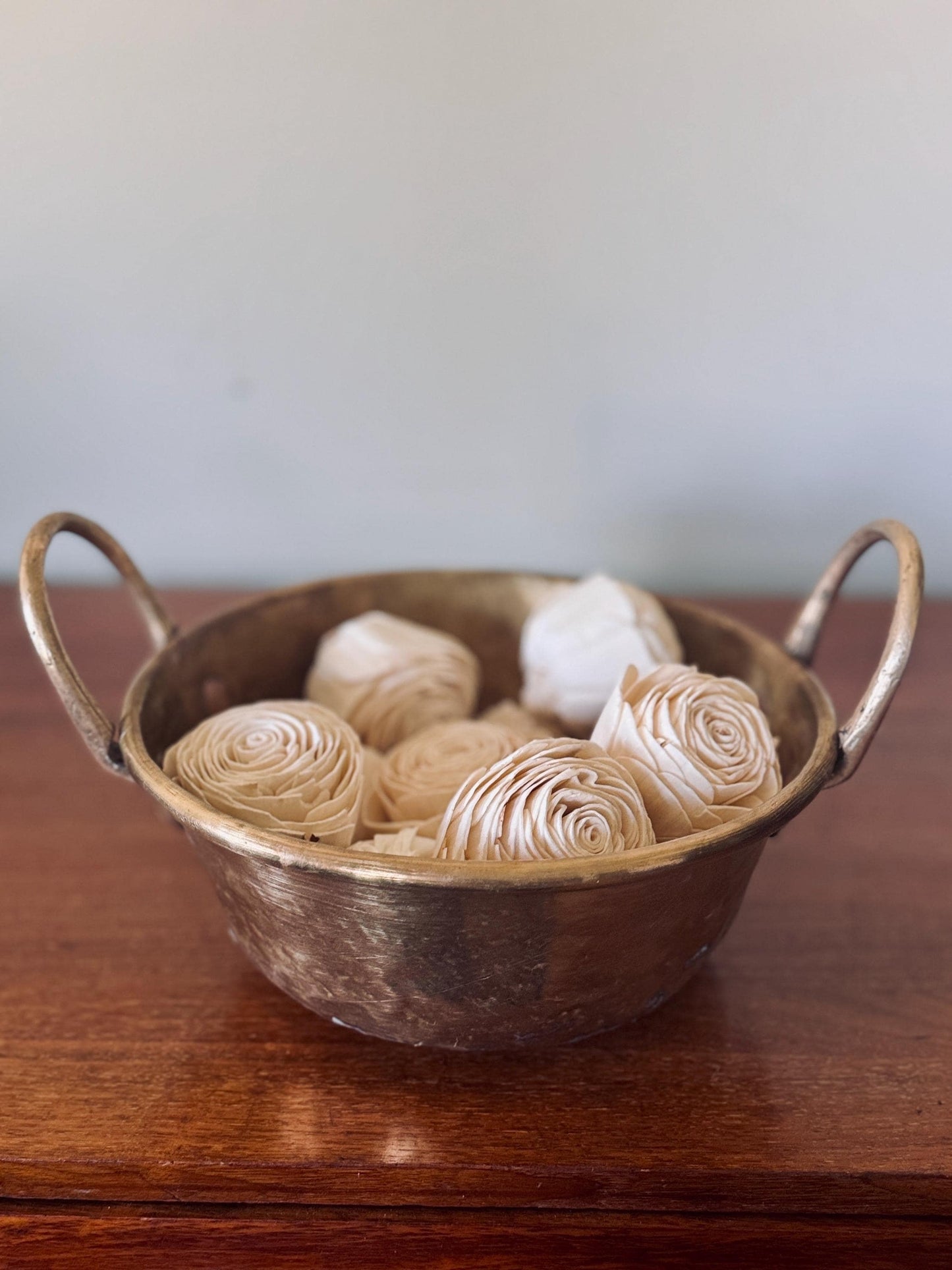 Vintage Hand-Hammered Solid Brass Bowl with Handles