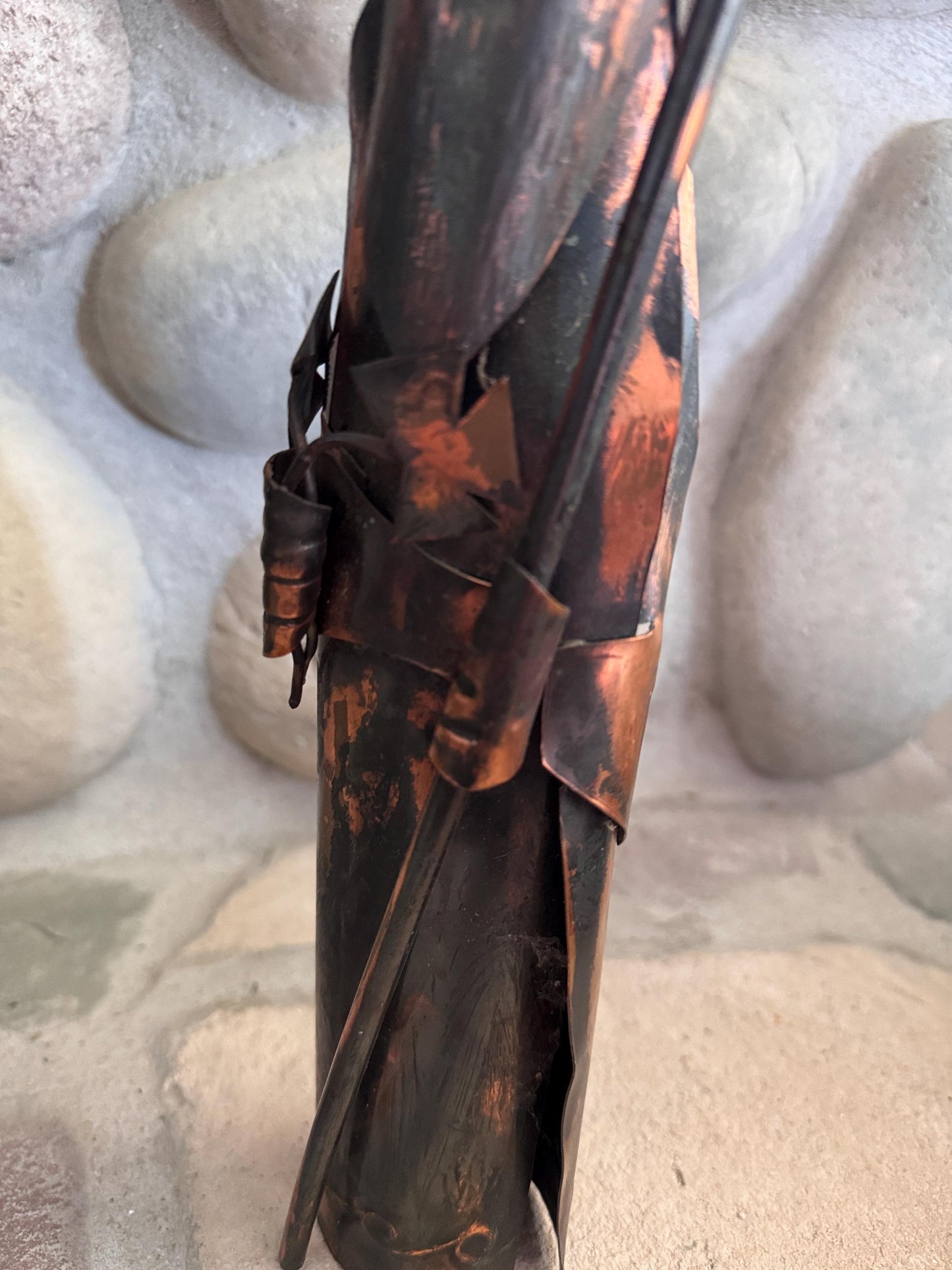 Vintage Brutalist Copper Sculpture: Signed Fergus O'Malley Irish Saint Figure