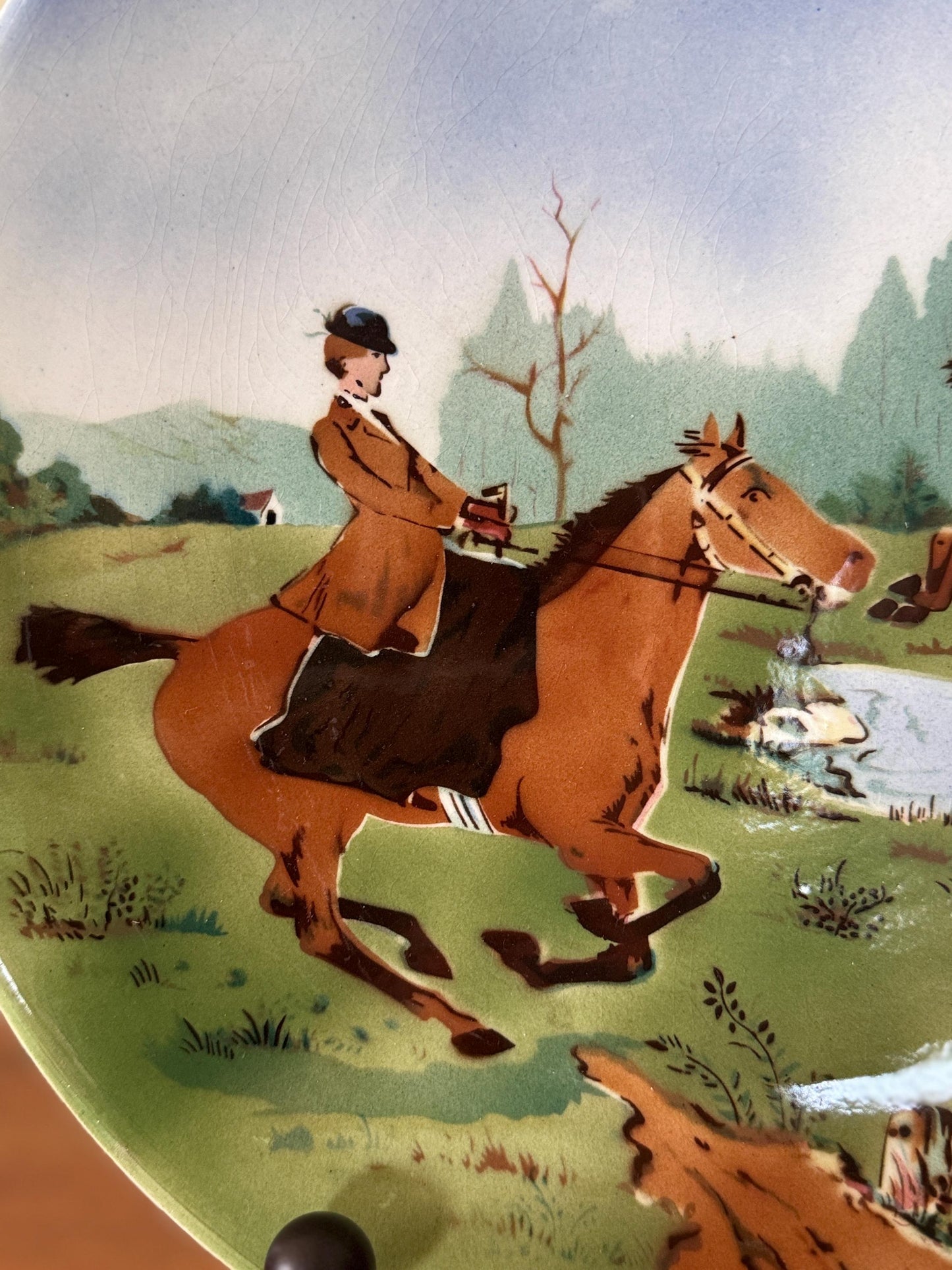 Antique German Equestrian Fox Hunt Plate: Ralph Lauren English Country Style